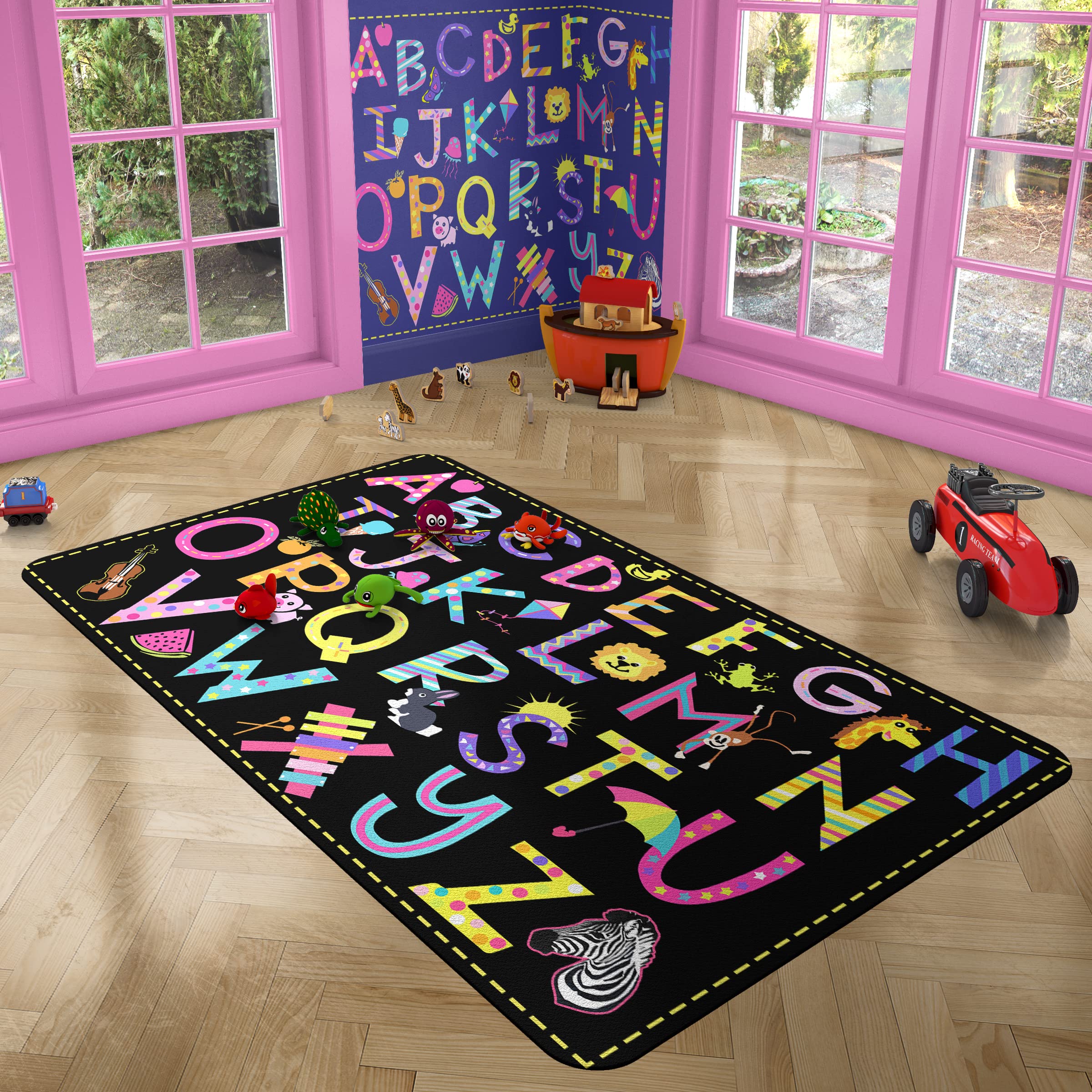 ABC Alphabet Classroom Rug for Toddlers - Large Non-Slip Educational Play Mat with Handwriting Samples | Foldable Kids Room Carpet for Learning & Play | Perfect for Preschool, Daycare & Home Schooling