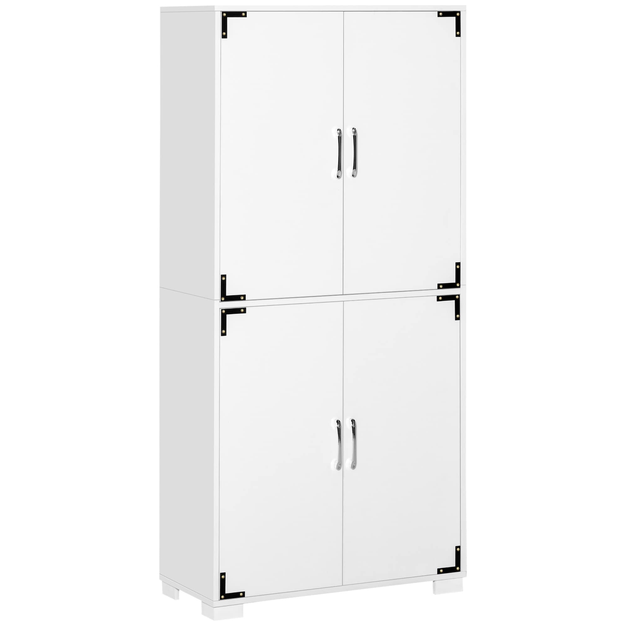 HOMCOM 4-Door Industrial Kitchen Pantry Cabinet with Adjustable Shelves, Freestanding Storage Organizer for Pantry, Laundry Room, Garage - White