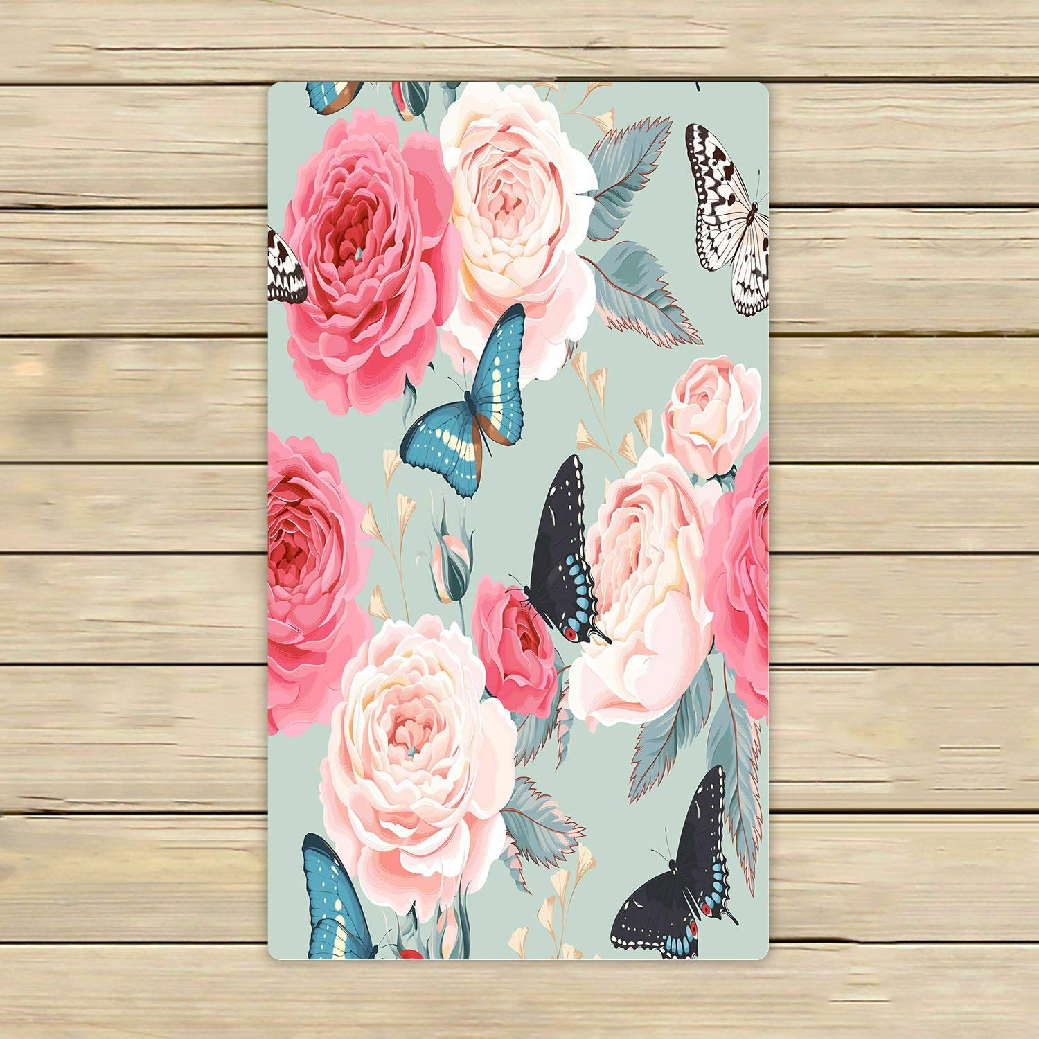ABPHQTO Peony Roses & Butterfly Beach Towel - 16x28 Inch Soft Bath Pool Travel Hand Towel for Spa, Swimming, Yoga & Outdoor Activities