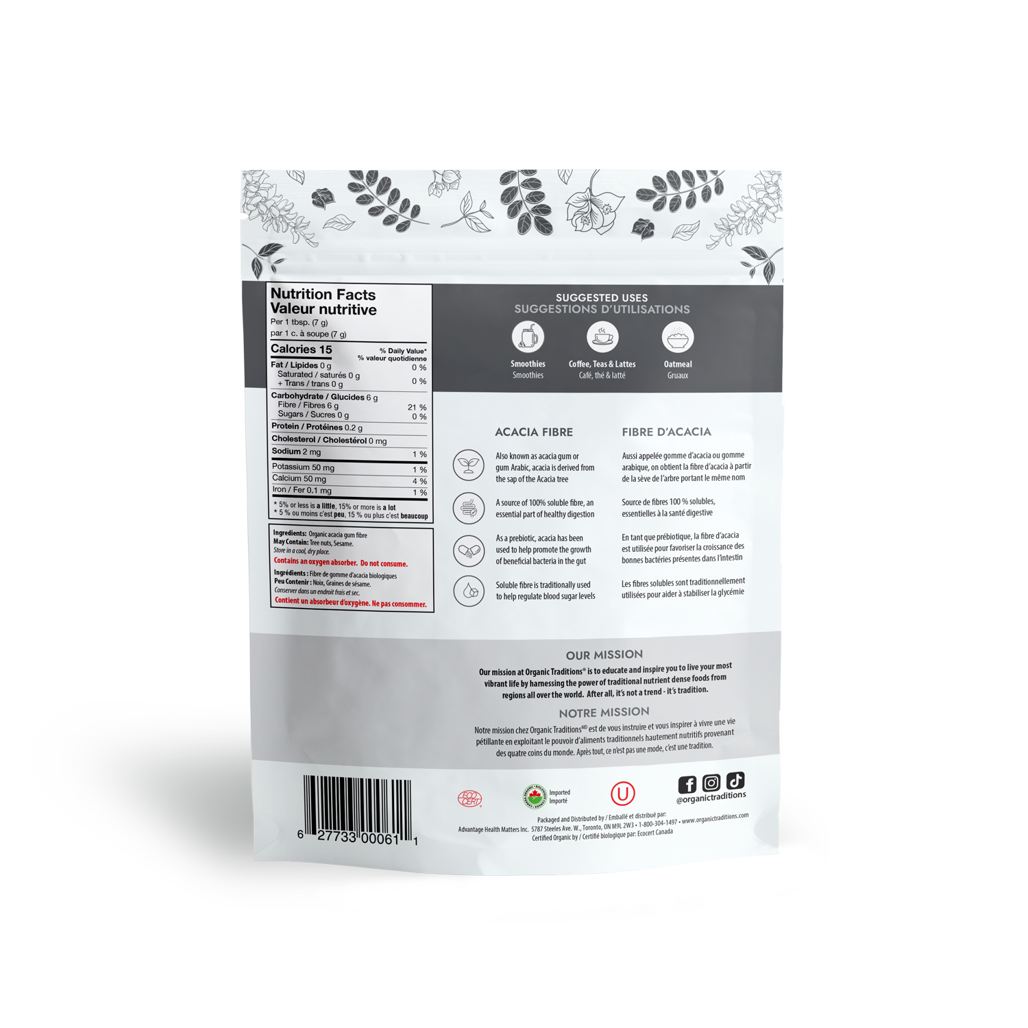 Organic Acacia Fiber Powder - Premium Prebiotic Dietary Supplement for Digestive Health | Supports Gut Health & Weight Management | Ideal for Smoothies, Baking & Healthy Recipes