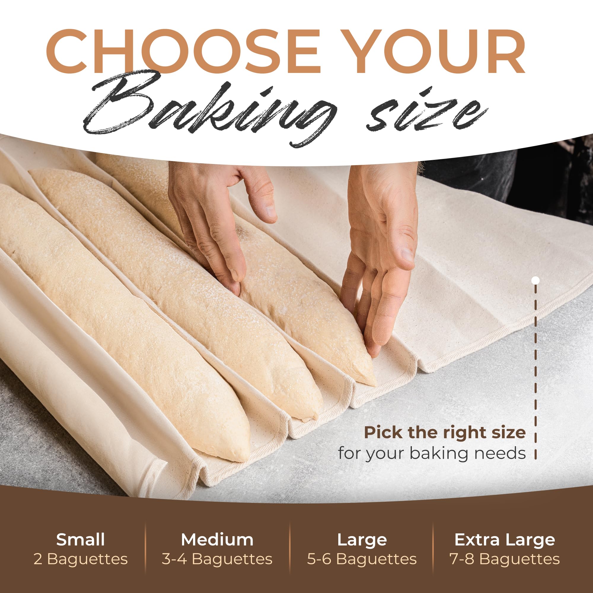 Orblue Bakers Couche & Proofing Cloth - 100% Cotton Bread Dough Baking Fabric for Baguettes, Loaves & Ciabatta - 17.7
