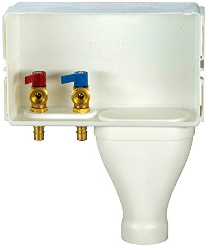 Water-Tite 87378 Right-Hand Drain Washing Machine Outlet Box with 1/2-Inch Brass Valves - ASTM F1960 Connection, White Plastic - Perfect for Laundry Rooms & Utility Spaces