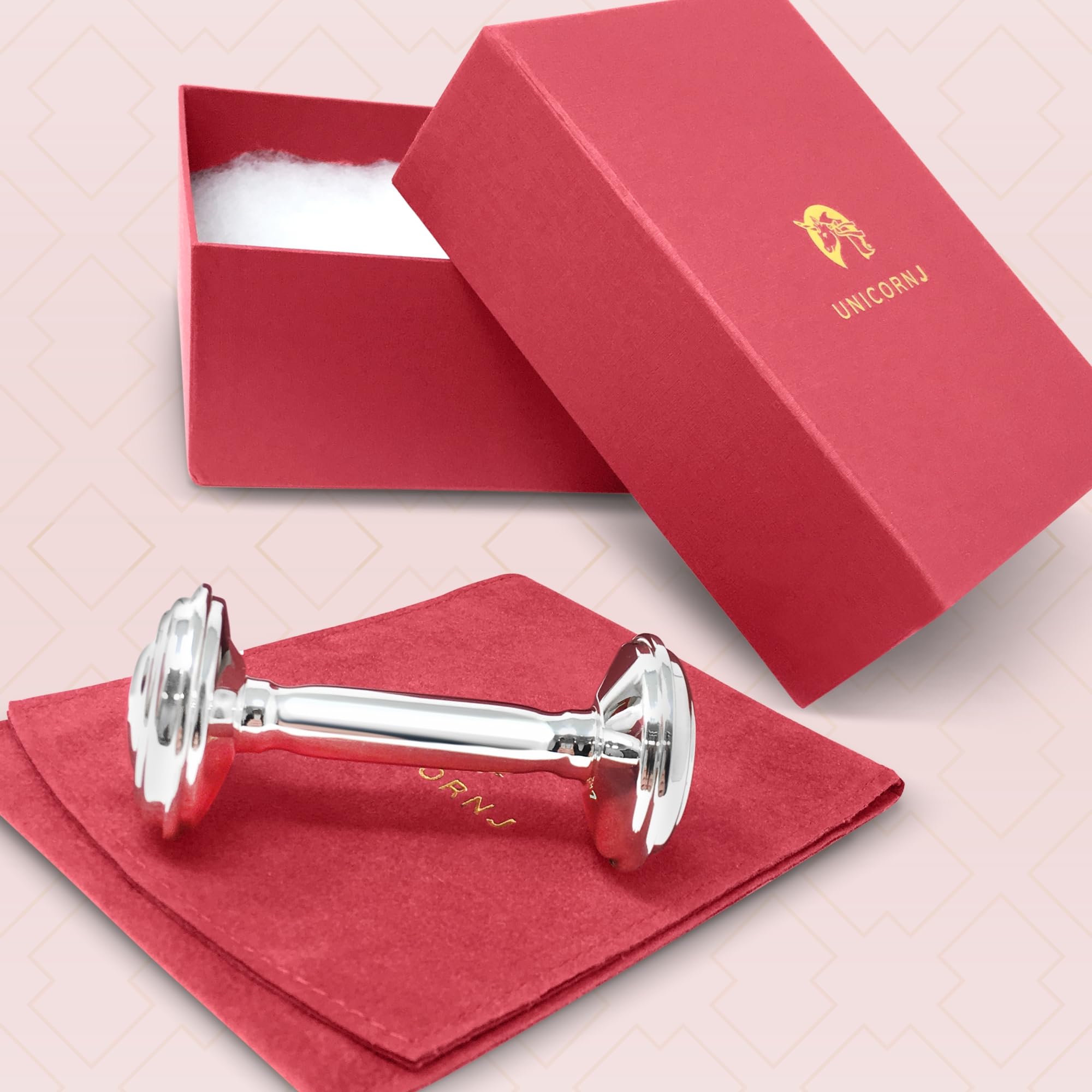 UNICORNJ Sterling Silver Baby Rattle Barbell - Engravable with Name or Initials | Handcrafted in Italy | Perfect Baby Shower Gift with Elegant Gift Box | Ideal for Newborn Keepsakes & First Birthday Presents