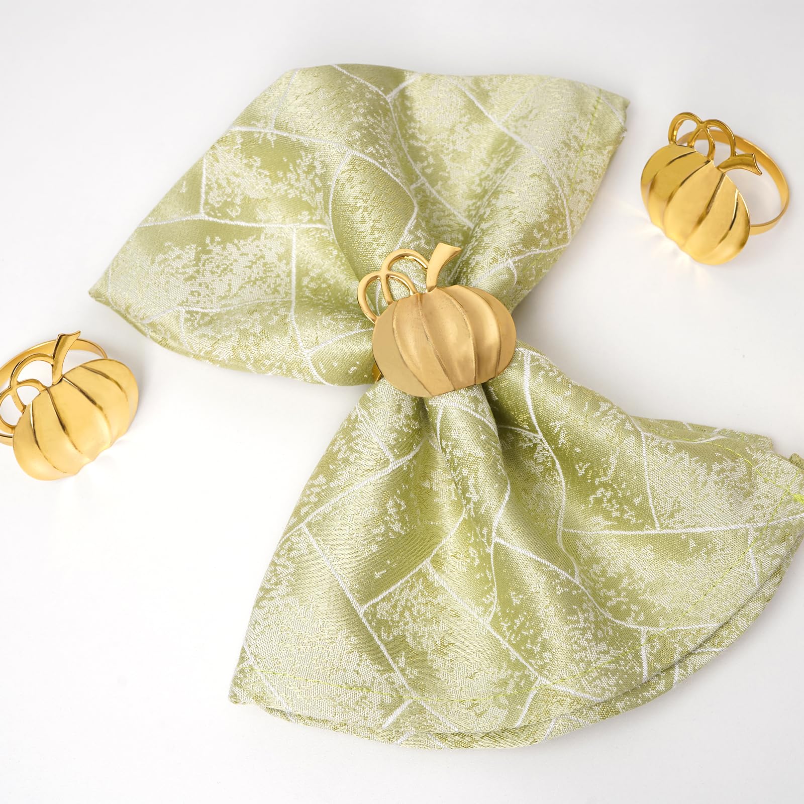 24K Gold Pumpkin Napkin Rings Set of 24 - Elegant Fall Thanksgiving Halloween Table Decorations for Autumn Dinner Parties, Wedding Buffets and Holiday Table Settings