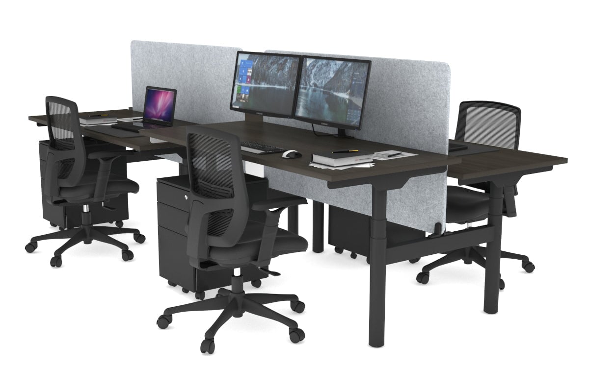Flexi Premium Height Adjustable 4-Person H Bench Workstation - Black Frame [1800L x 700W] - Ergonomic Office Desk for Collaborative Workspaces & Home Offices