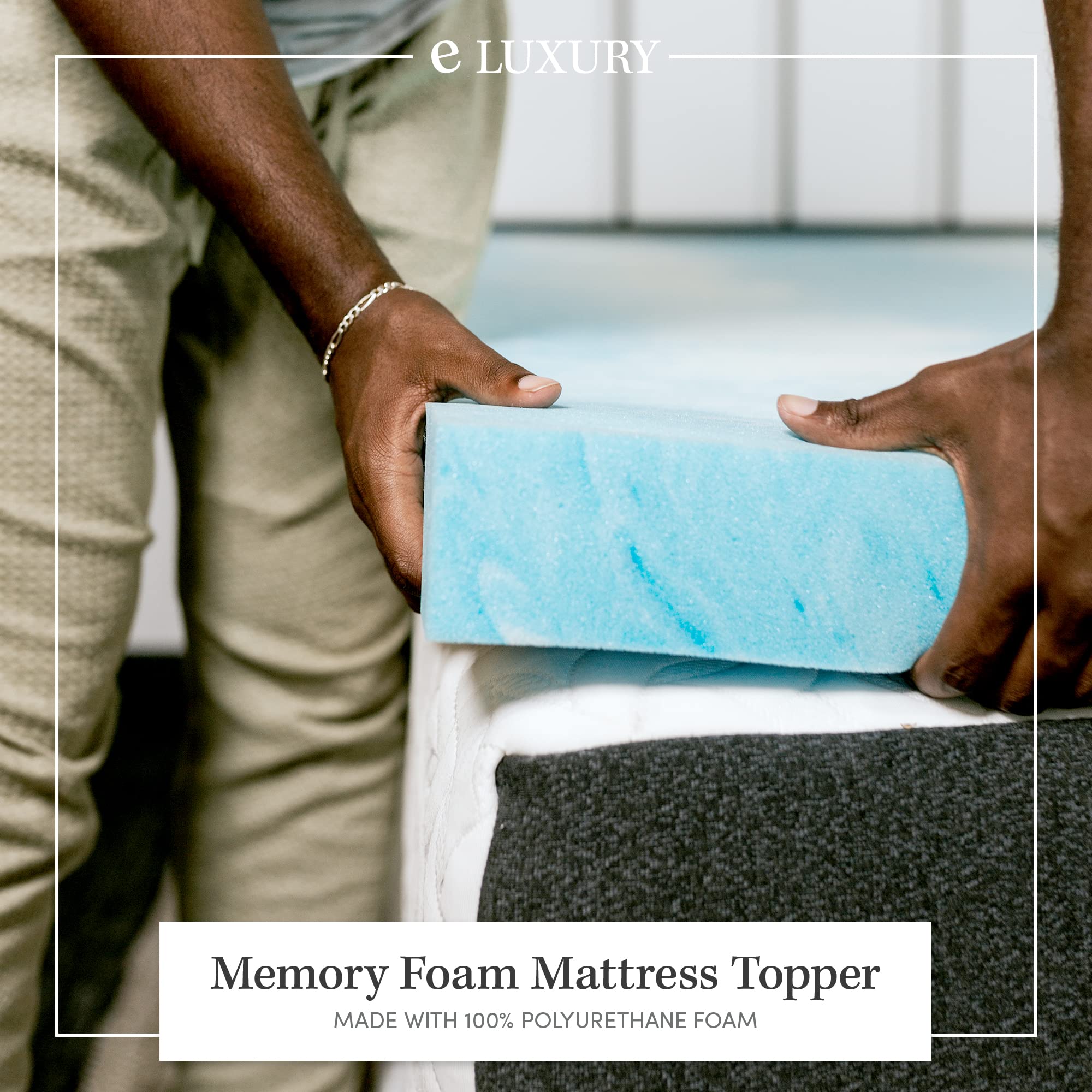 eLuxurySupply 3 Inch Memory Foam Mattress Topper - Cooling Temperature Regulating Mattress Pad - 2 lb Density High Support - CertiPUR-US Certified - Cali King Size - Perfect for Hot Sleepers & Back Pain Relief
