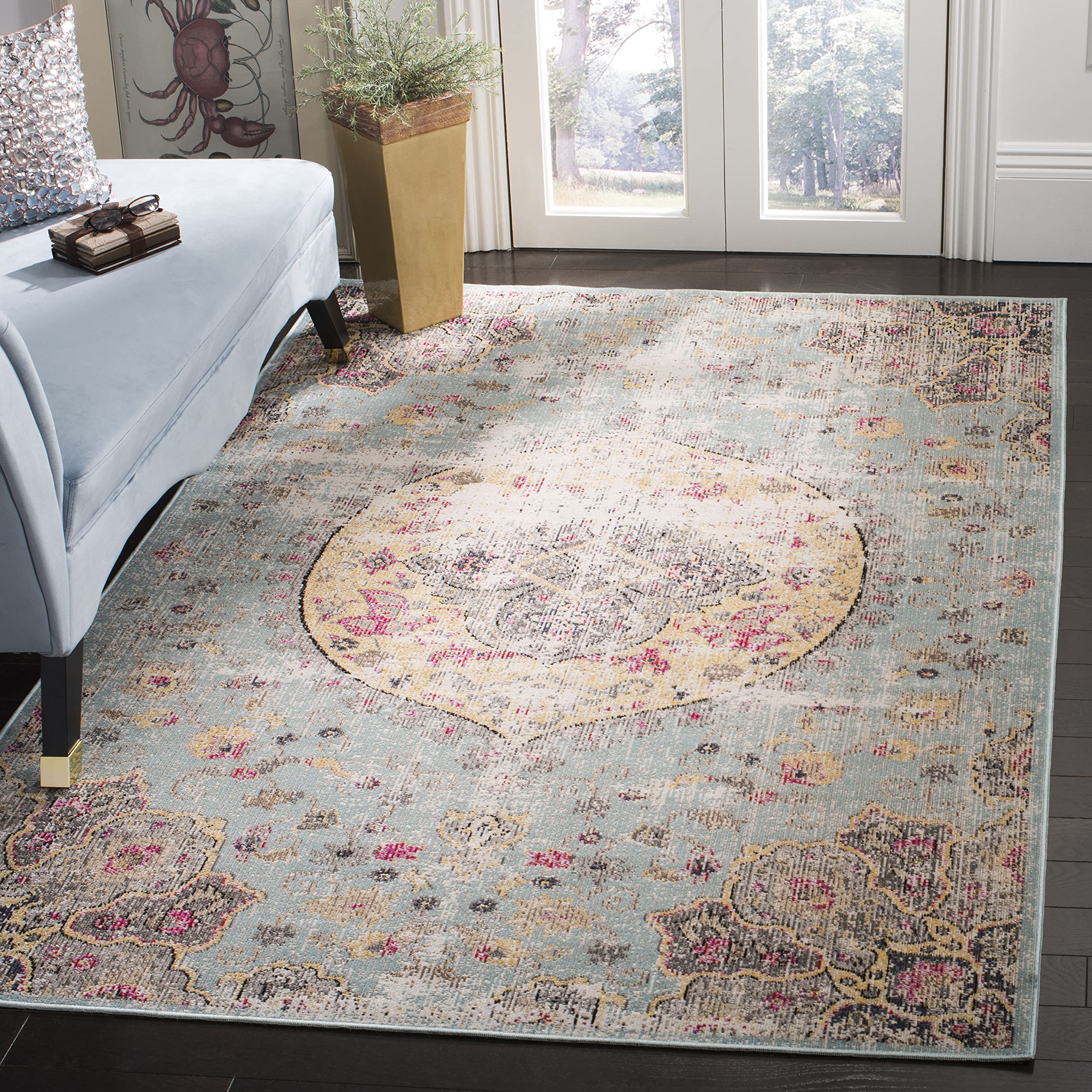 SAFAVIEH Montage Collection 3' x 5' Blue & Multi Boho Design Non-Shedding Accent Rug - Easy Care Indoor/Outdoor Washable - Perfect for Living Room, Bedroom, Patio, Backyard & Mudroom (MTG364K)