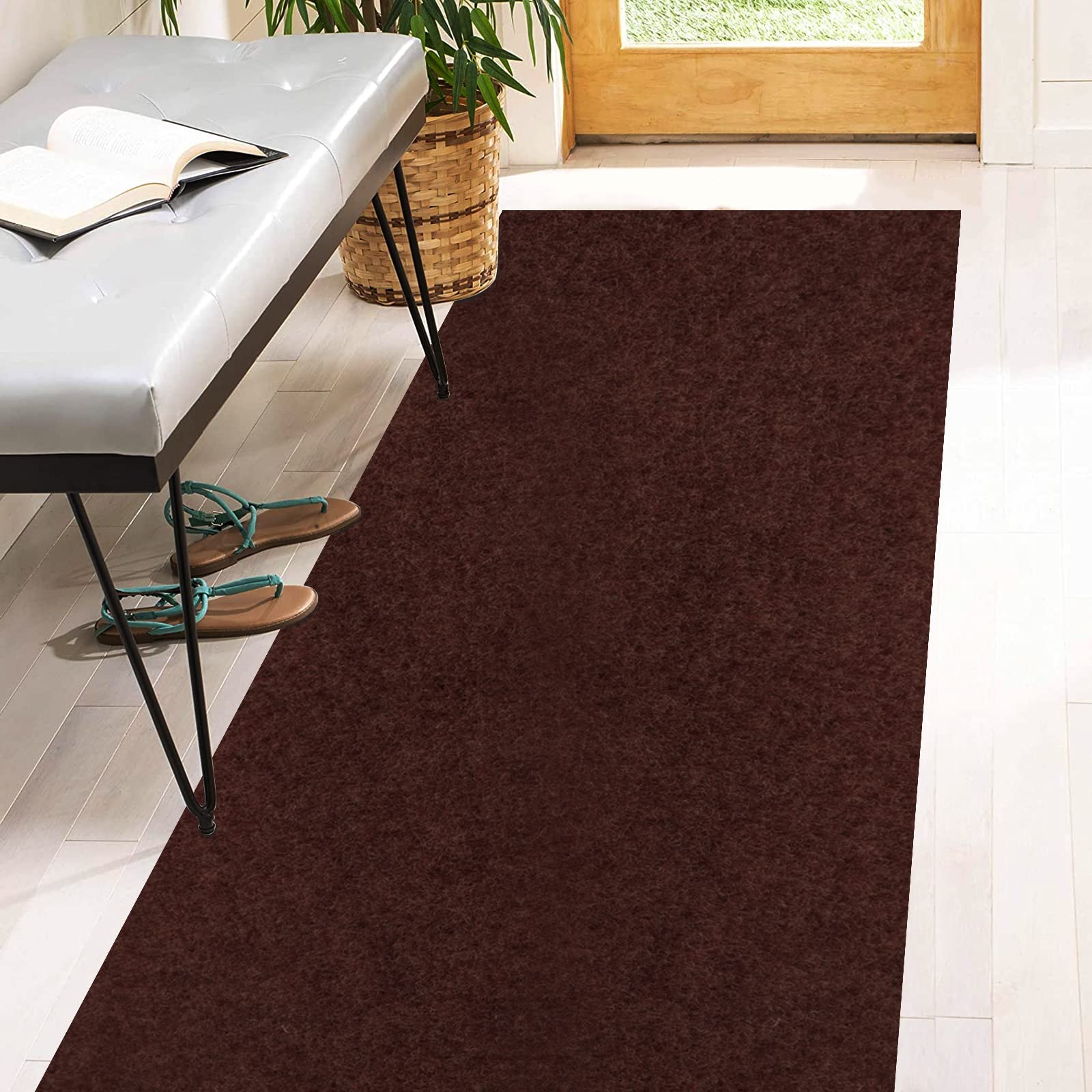 3' x 48' Non-Slip Rubber Backed Runner Rugs - Indoor Outdoor Utility Carpet for RV, Boat, Laundry Room, Balcony & High Traffic Areas - Chocolate Brown - Perfect for Aisles, Hallways & Entryways