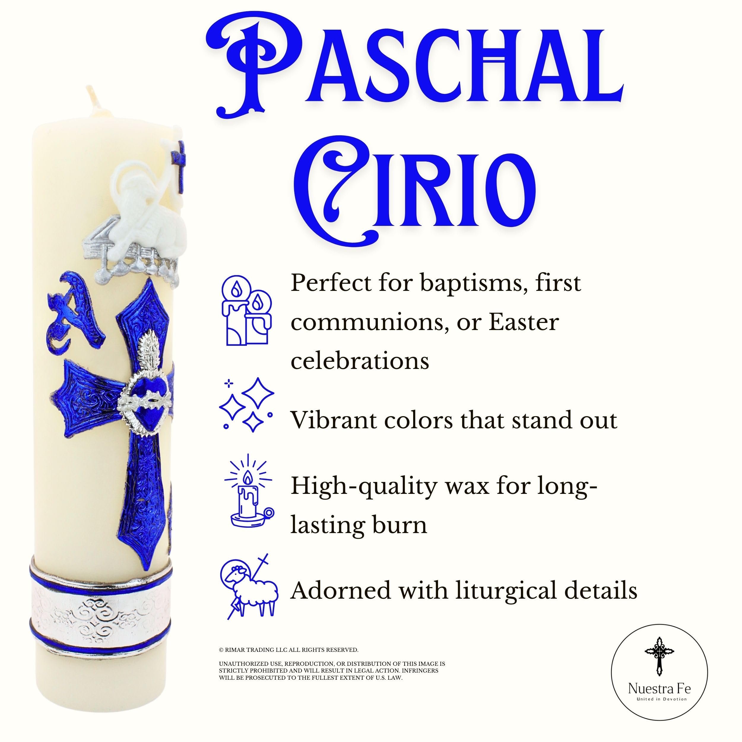 Large Catholic Religious Candles - Easter Paschal Candle - Big Catholic Prayer Candles - Saint Candles for Prayer - Our Lady of Guadalupe Devotional Candles - Catholic Paschal Candles for Church, Home Altar & Religious Ceremonies