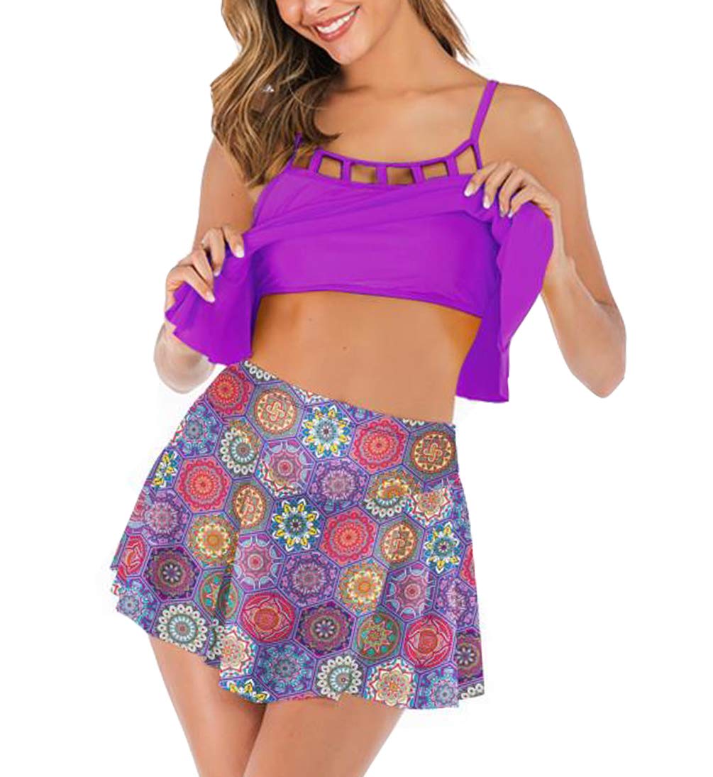 Eternatastic Women's Two Piece Bikini Set with Swim Skirt - High Waisted Bathing Suit for Swimming, Beach Vacation & Summer Pool Party