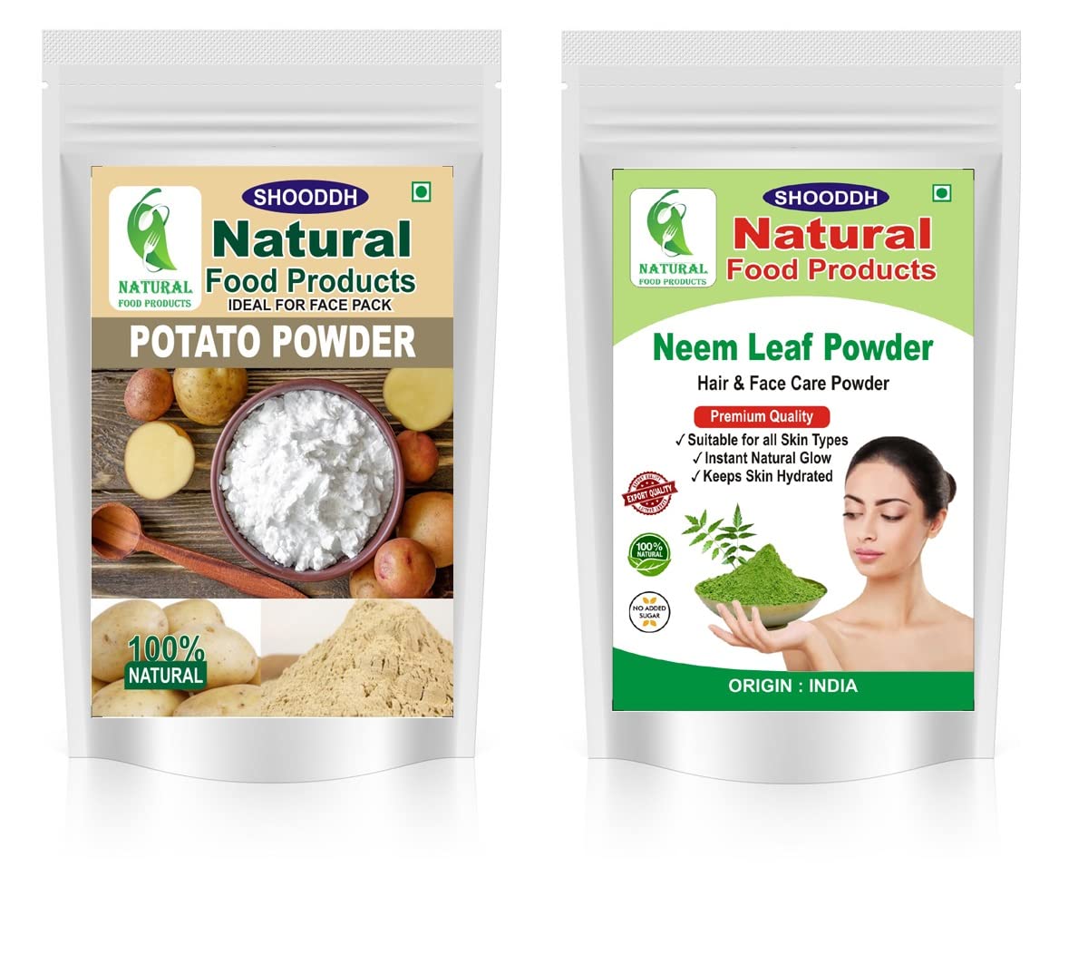 SHOODDH Potato Powder & Neem Leaf Powder Face Pack for Skin Brightening & Glow (2-Pack, 250g Each) | Natural Skin Care for Hyperpigmentation & Dark Spots | Perfect for Daily Skincare Routine & Spa Treatments