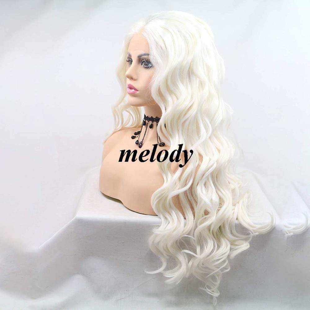Long Blonde Curly Synthetic Lace Front Wigs for Women - Heat Resistant Fiber Hair Wigs with Soft Lace - Perfect for Cosplay, Halloween, Parties & Daily Wear
