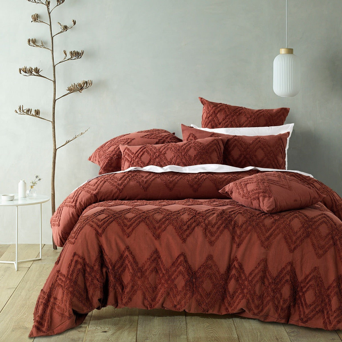 Jaipur Terracotta Cotton Quilt Cover Set by Bianca - King Size Bedding Set with Pillowcases - Bohemian Style Home Decor for Master Bedroom & Guest Room