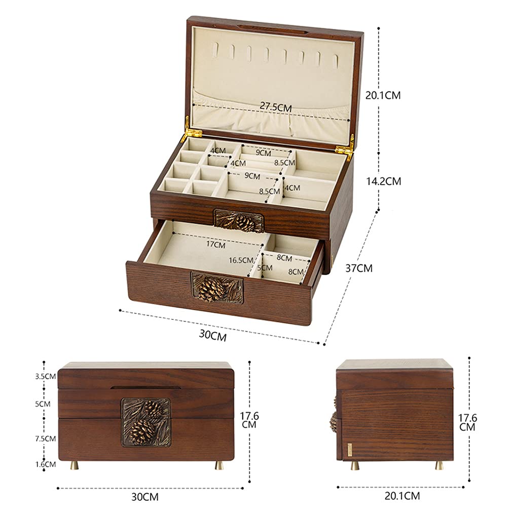 Wooden Jewelry Organizer Box for Women - 2-Layer Jewelry Display Case with Drawer, Desktop Jewelry Storage Box for Necklaces, Bracelets, Rings & Watches | Perfect for Bedroom Vanity, Travel & Gift Giving