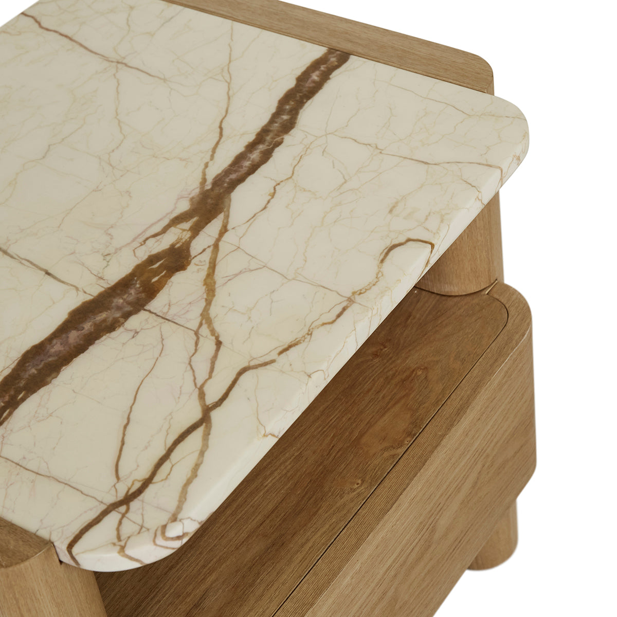 Floyd Marble Bedside Table - Modern Minimalist Nightstand with Marble Top & Wooden Legs - Perfect for Bedroom, Living Room, or Office Use