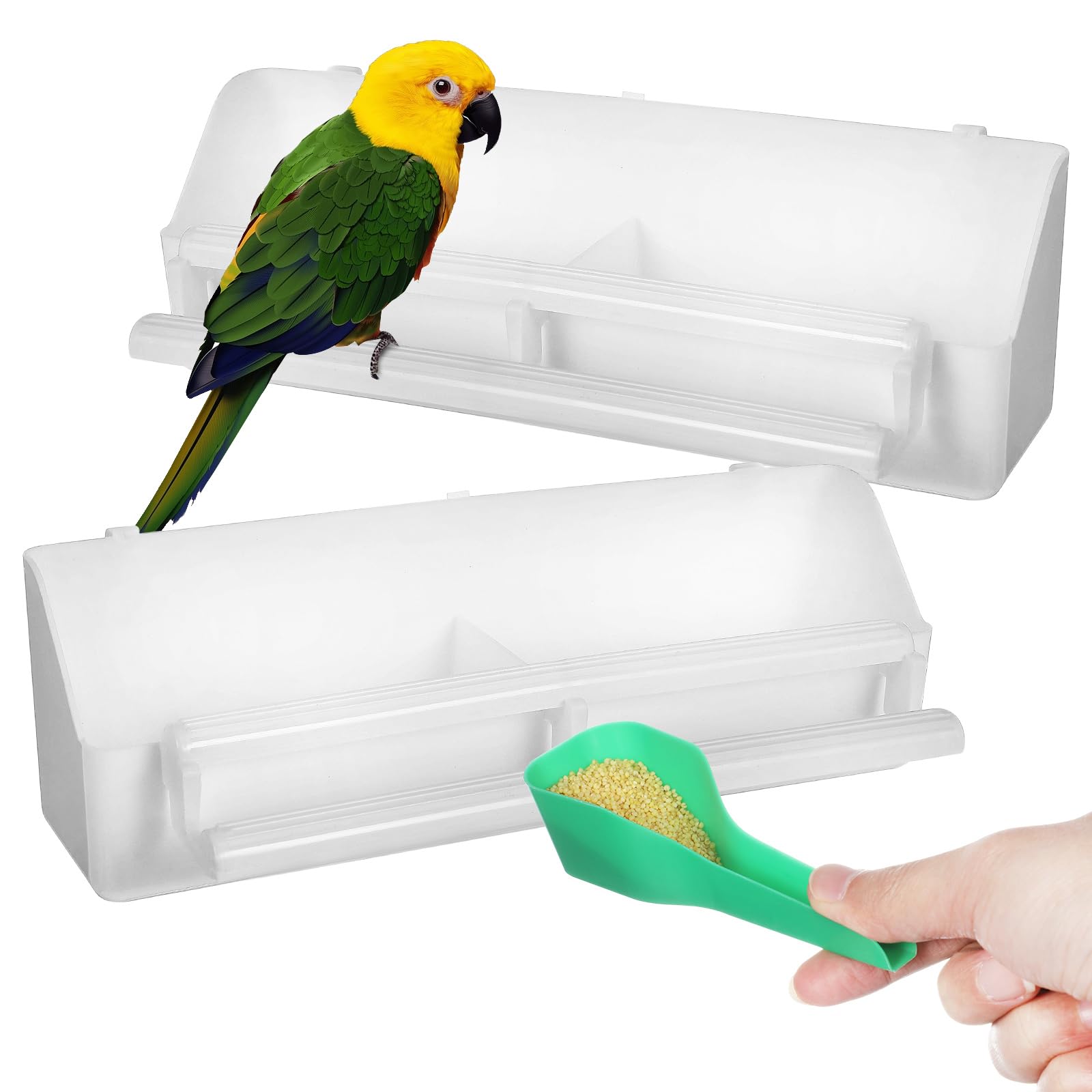 GANAZONO 2 Pack Hanging Bird Water Dispenser & Food Feeder for Cage - Durable Bird Food Bowl Cups with Spoon - Perfect for Parakeets, Canaries & Small Birds - Easy to Clean & Refill for Daily Bird Care