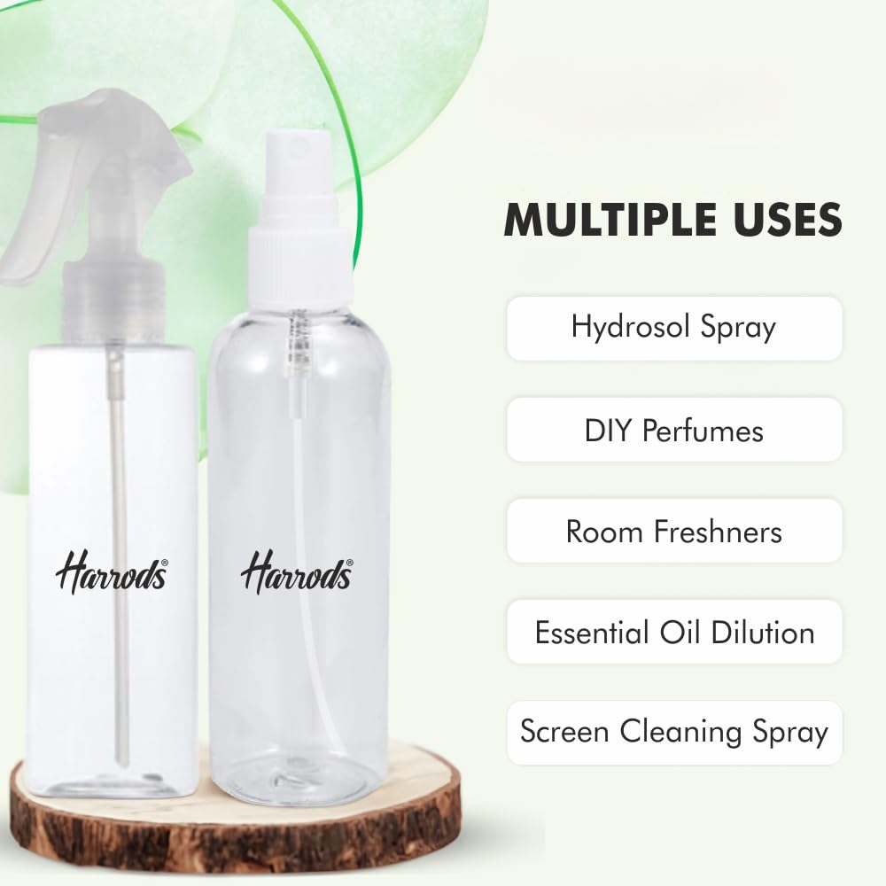 HARRODS 200ml Empty Plastic Spray Bottles (3-Pack) - Leakproof Travel Bottles for Hair & Face Care, DIY Beauty Products, Rosemary Hair Spray & Rose Water Mist | Perfect for Travel, Gym, Salon & Home Use