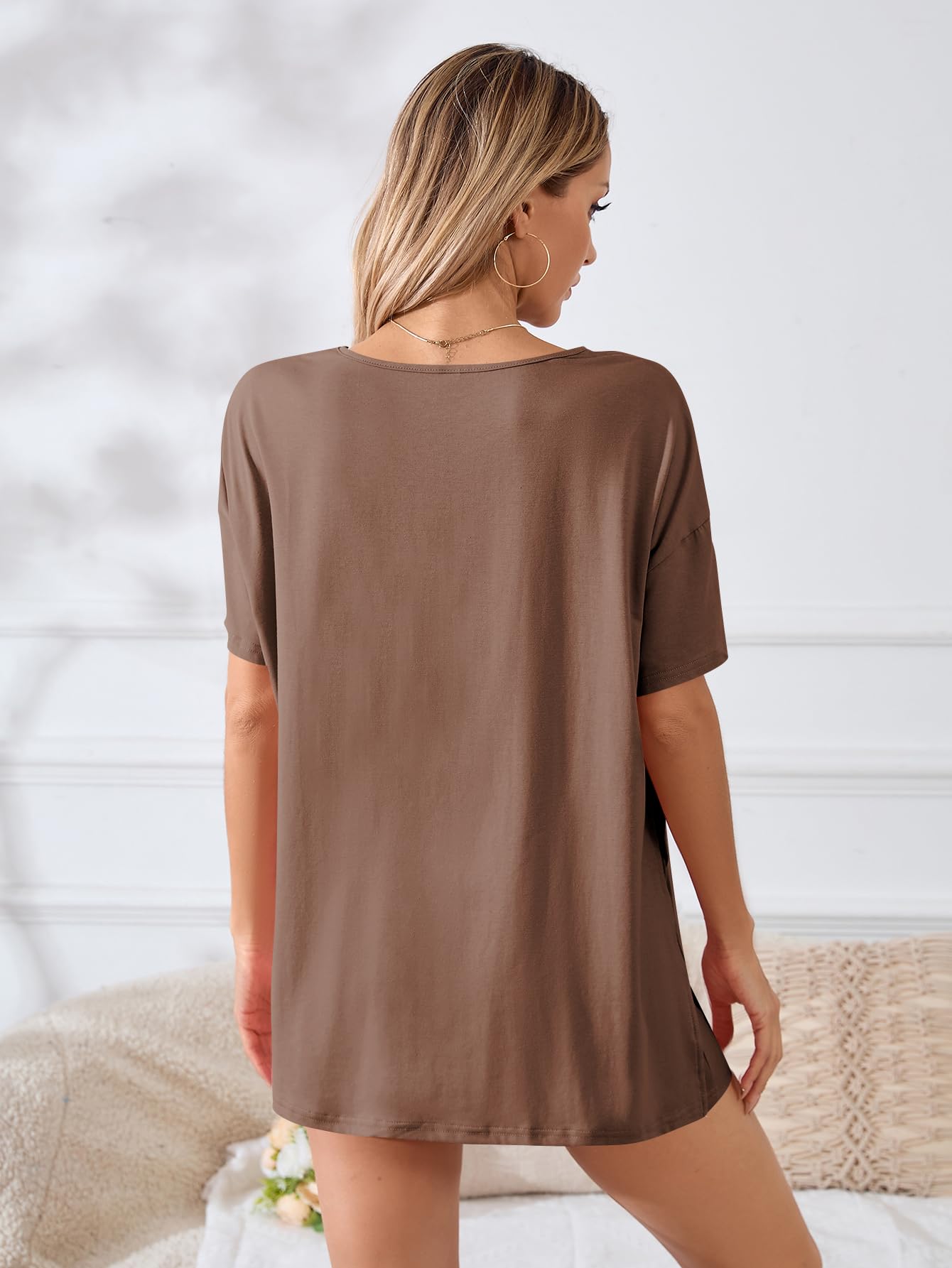 OYOANGLE Women's Maternity 2-Piece Outfit Set - Soft Cotton Short Sleeve Split Hem Tee & Stretchy Shorts | Pregnancy Clothes for Summer, Casual Wear & Nursing Comfort