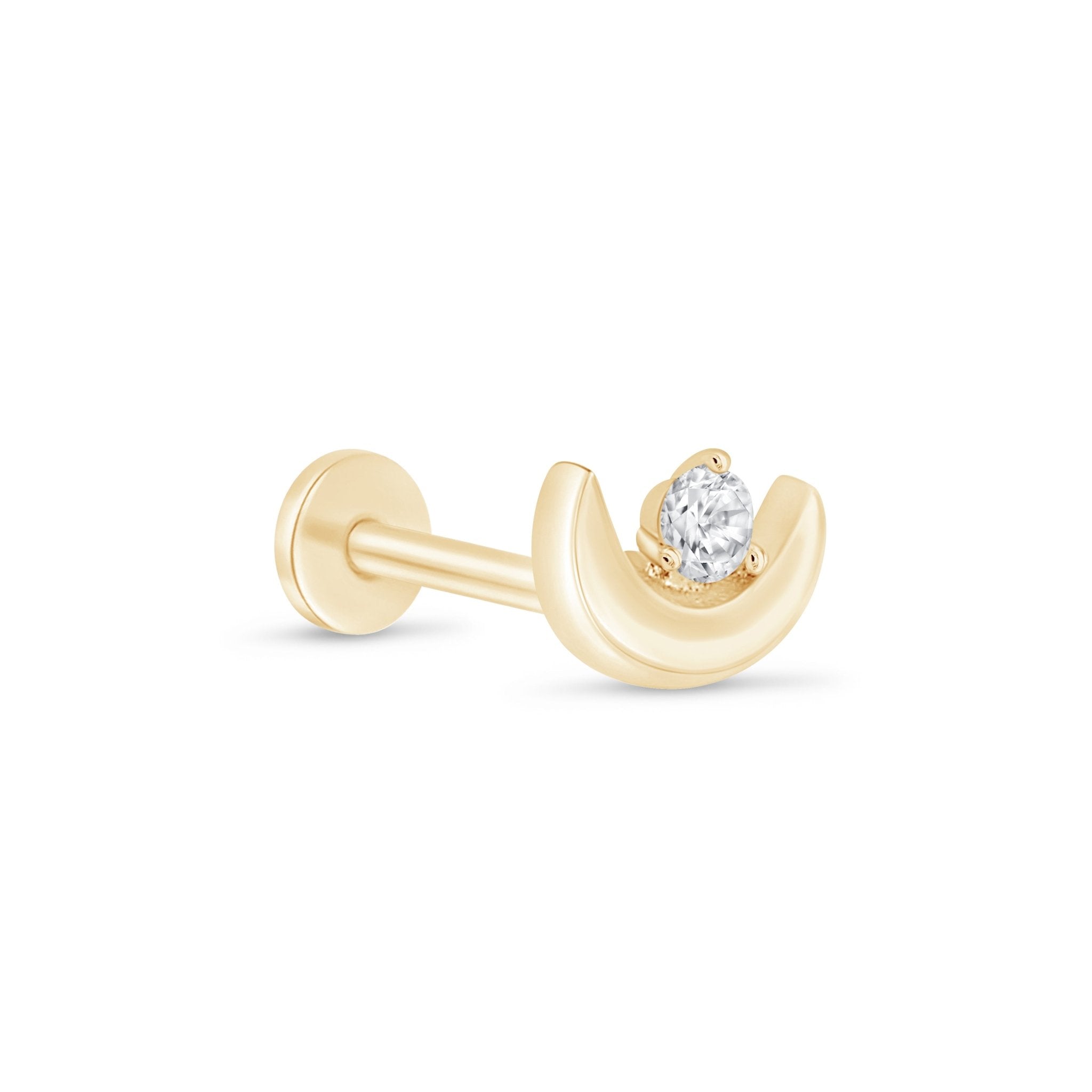 14K Yellow Gold Diamond Crescent Moon Flat Back Stud Earrings for Women - Perfect for Everyday Wear, Parties & Gifts