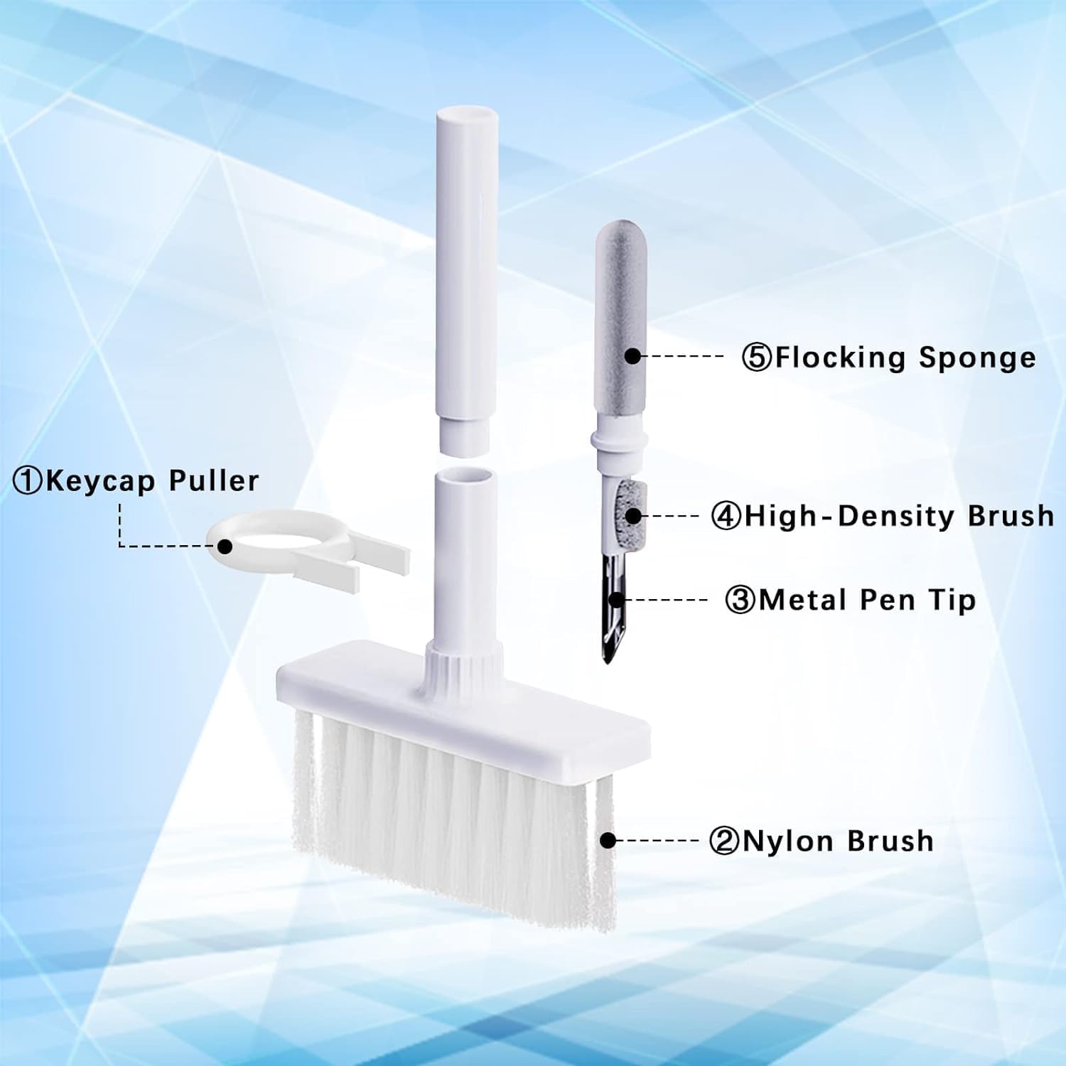 5-in-1 Keyboard Cleaning Kit with Soft Bristle Brush, Keycap Puller & Earbud Cleaner - Professional Cleaning Tools for Mechanical Keyboards, PC Laptops & Headphones (White) - Perfect for Gamers, Office Workers & Tech Enthusiasts