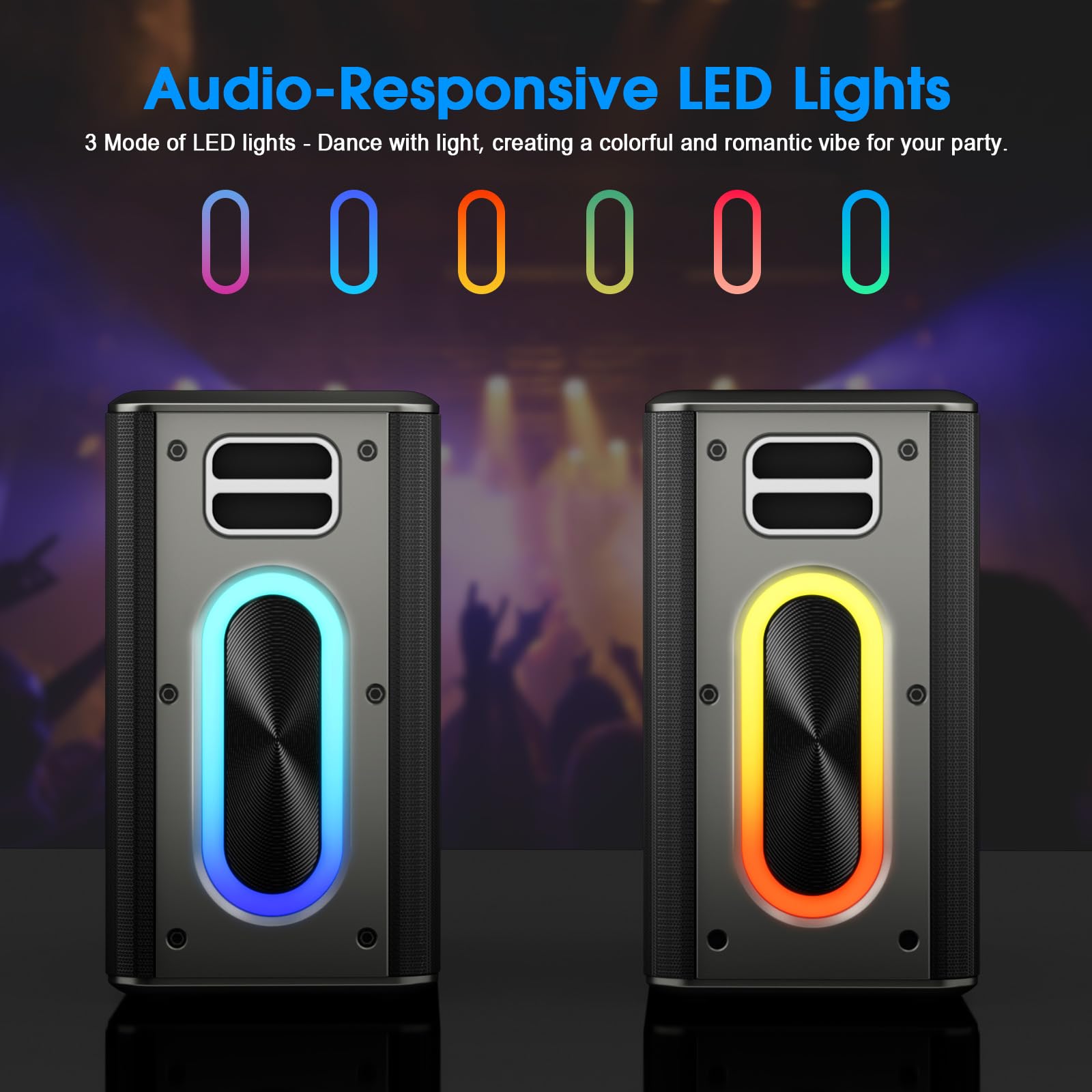 Portable Karaoke Machine with 2 Wireless Microphones - Bluetooth Speaker with LED Lights, 3 Voice Modes, BT/TWS/AUX/USB/TF Support for Home Parties, Outdoor Gatherings & Family Singing Fun