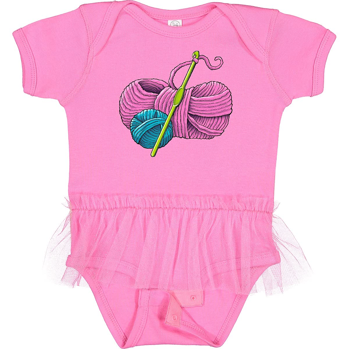Inktastic Blue and Pink Yarn Crochet Hook Infant Tutu Bodysuit - Soft Baby Onesie for Newborn Photography, Birthday Outfits & Special Occasions