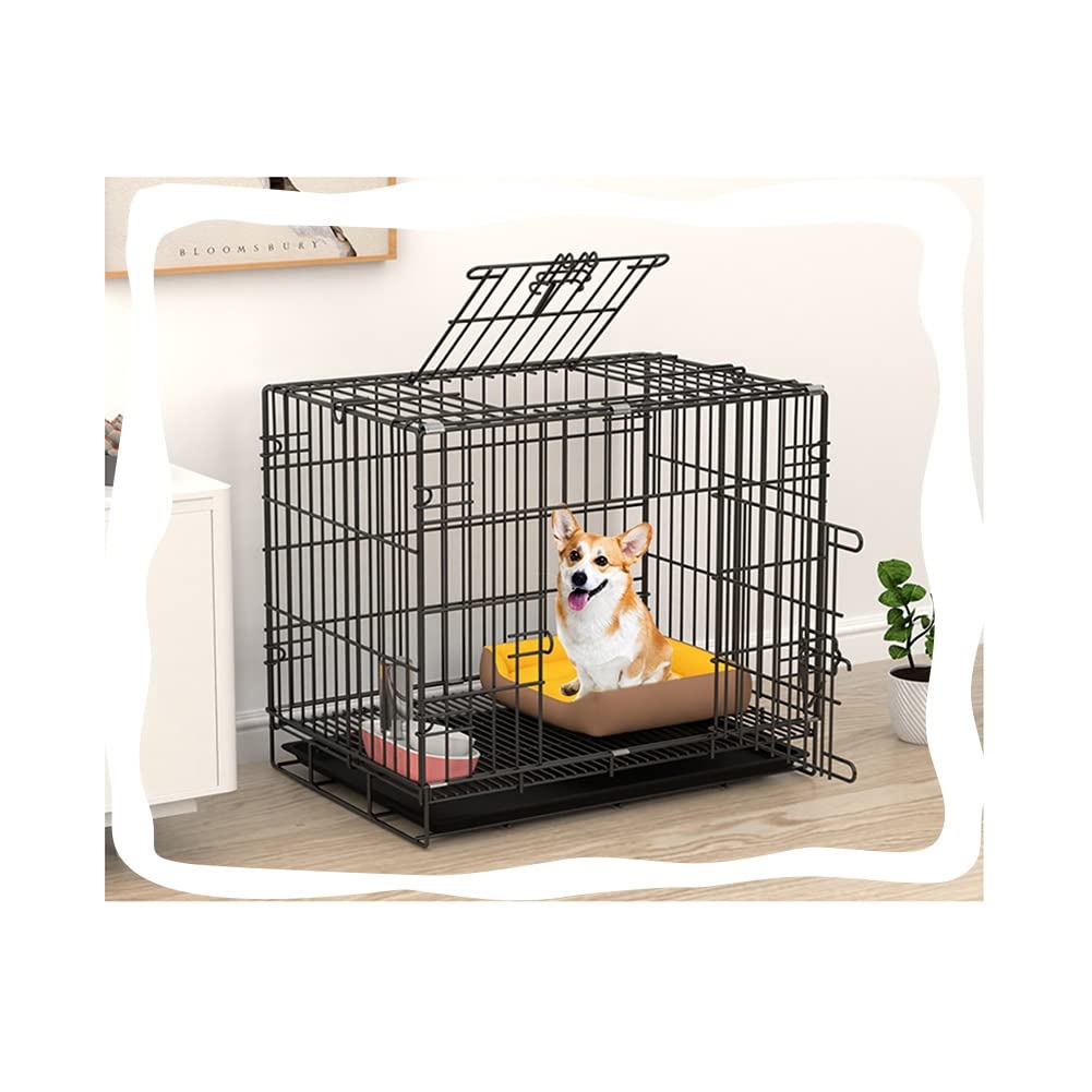 Premium Folding Metal Dog Crate for Large Dogs - Indoor & Outdoor Pet Cage with Divider Panel, Removable Tray & Handle - Single Door Design (61x42x50cm, Black) - Perfect for Travel, Training & Home Use