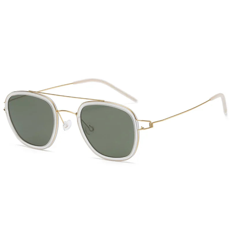 Black Unisex Titanium Square Double Bridge Sunglasses 8205 - Stylish & Durable for Outdoor Activities, Driving, and Fashion
