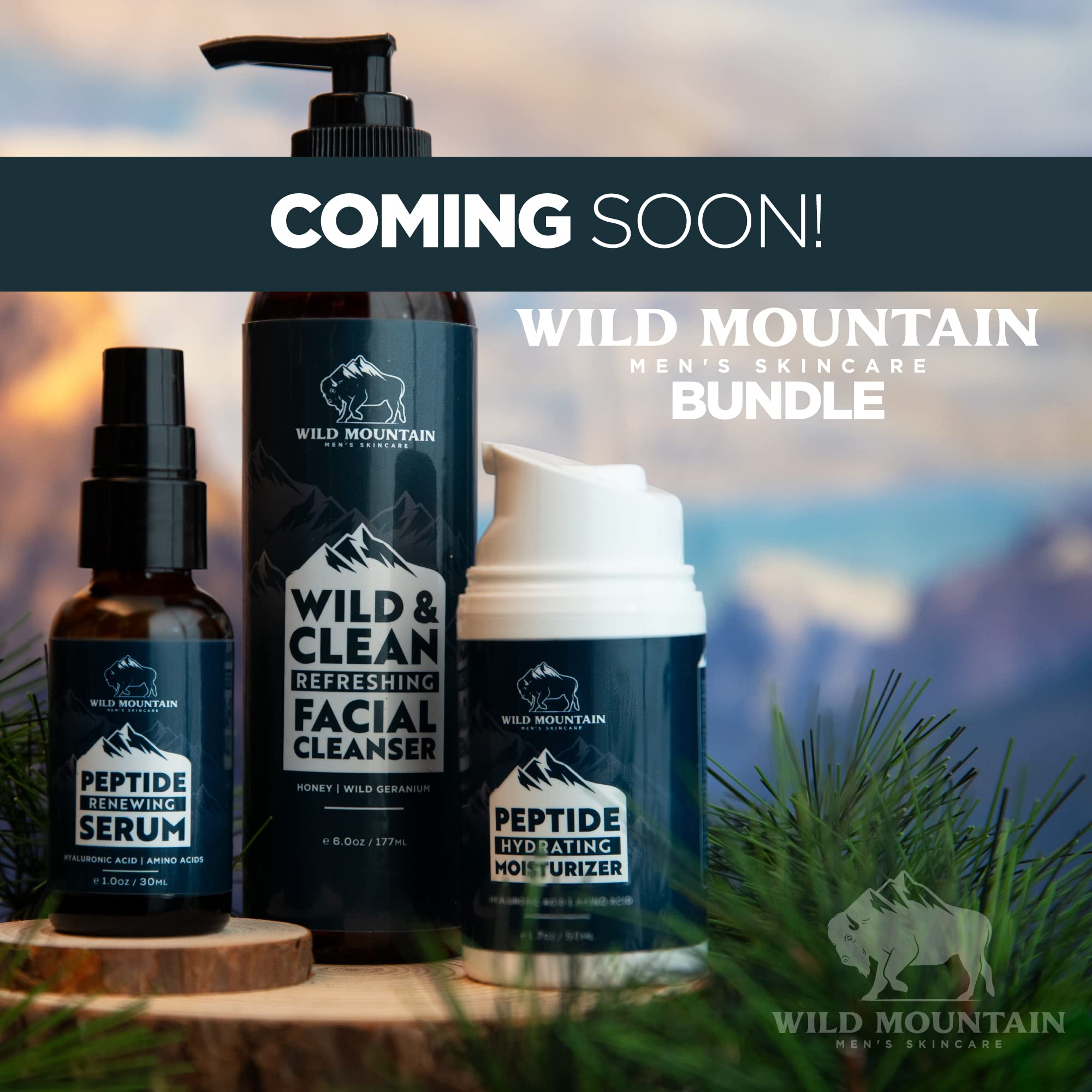 Wild Mountain Peptide Face Serum for Men - Hydrating Hyaluronic Acid & Collagen Boosting Amino Acids Anti-Aging Serum - Skin Brightening Treatment - 1 oz - Perfect for Daily Skincare Routine & Reducing Wrinkles
