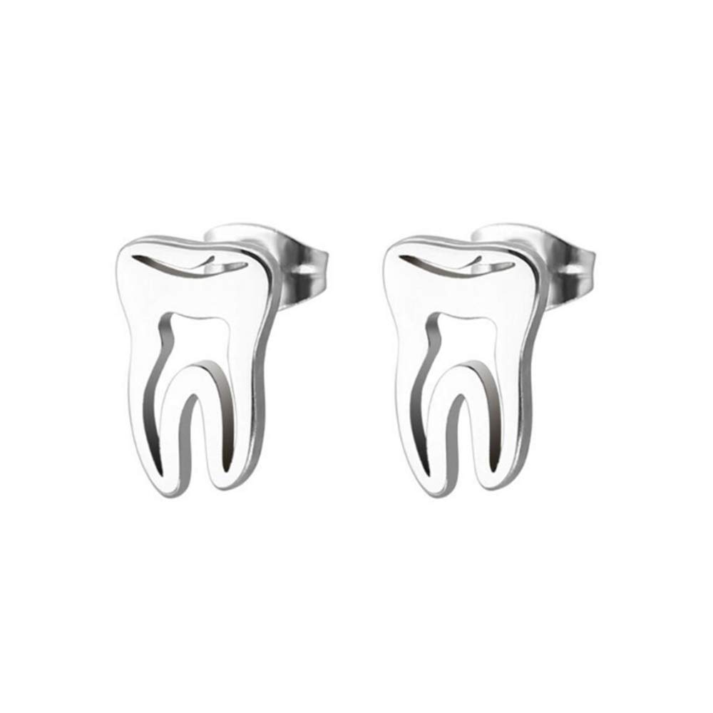 YINLIN Cute Hollow Tooth Stud Earrings - Tiny Stainless Steel Dentist Jewelry for Women & Girls - Perfect for Halloween Costumes, Dental-Themed Parties, and Unique Fashion Statements