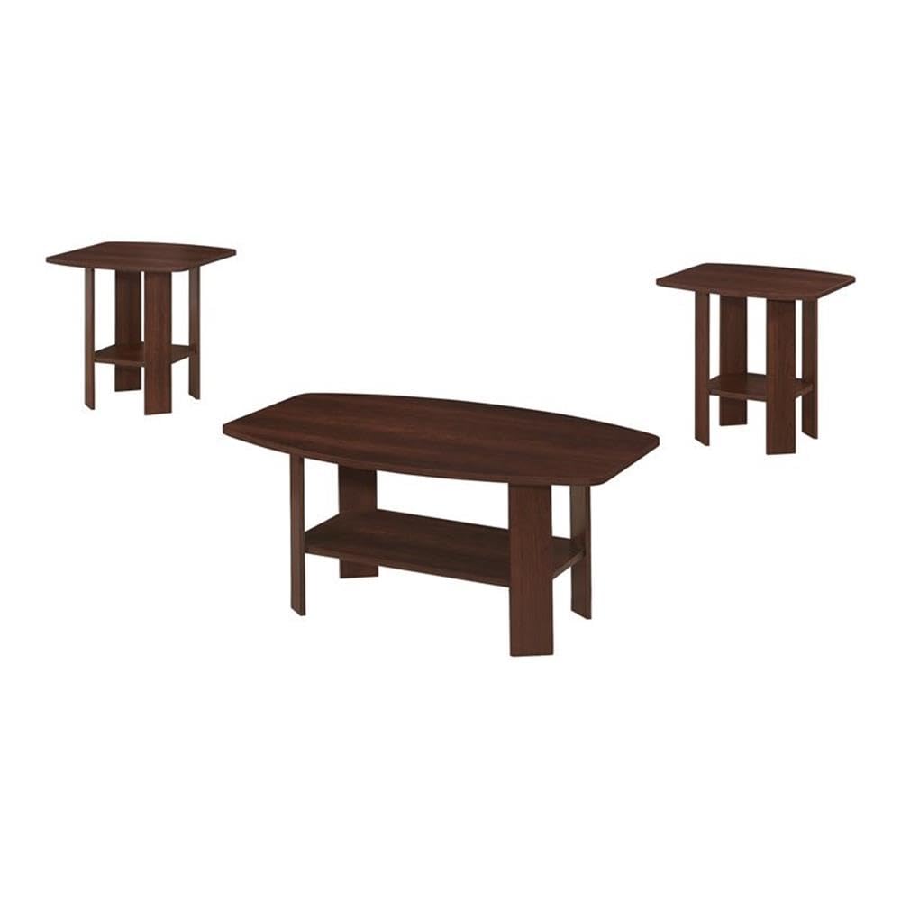 Monarch Specialties 3-Piece Cherry Wood Dining Table Set - Elegant Kitchen & Dining Room Furniture for Small Spaces