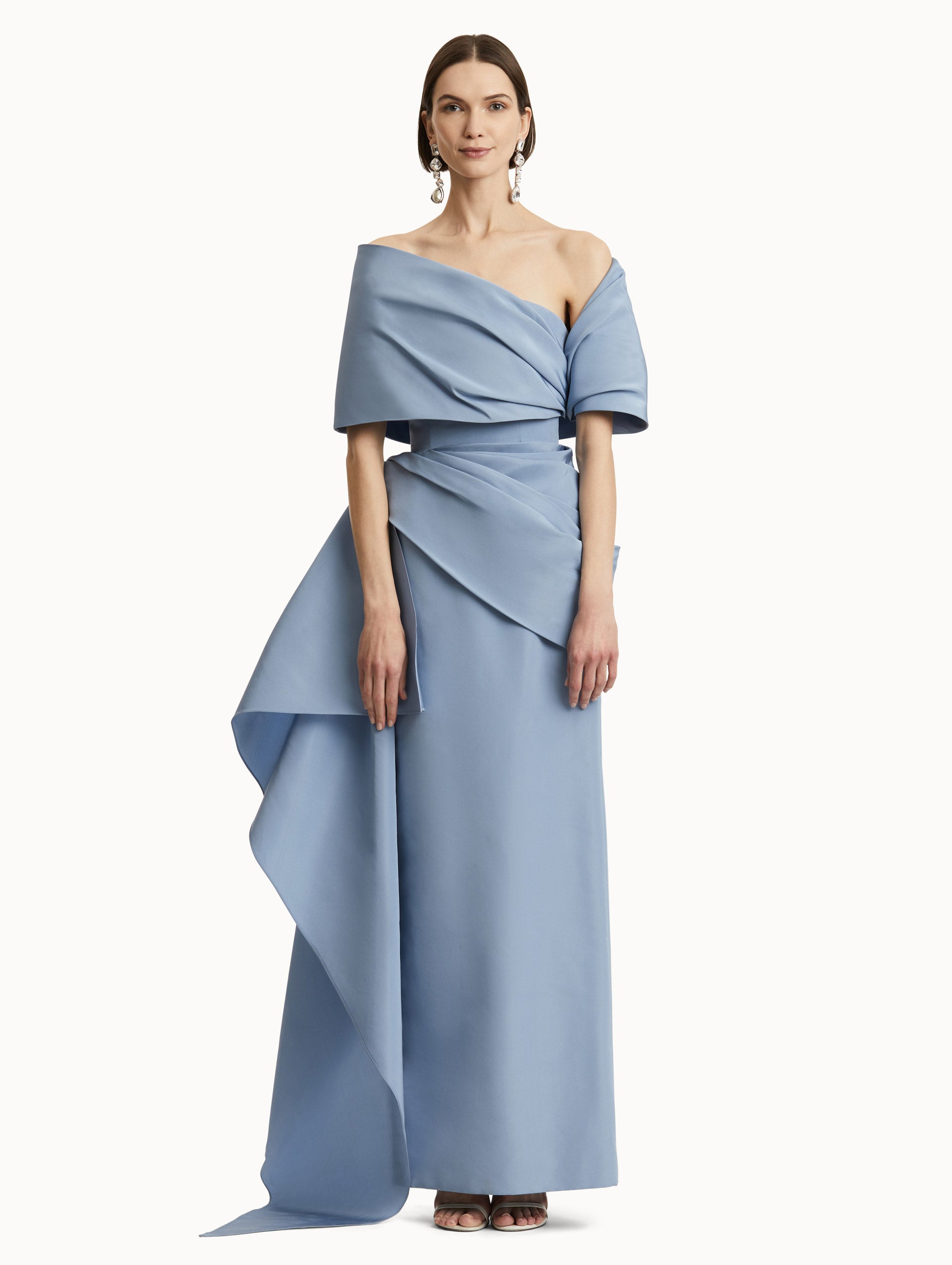 Elegant Draped Detailed Faille Gown for Women - Formal Evening Dress for Prom, Wedding & Special Occasions
