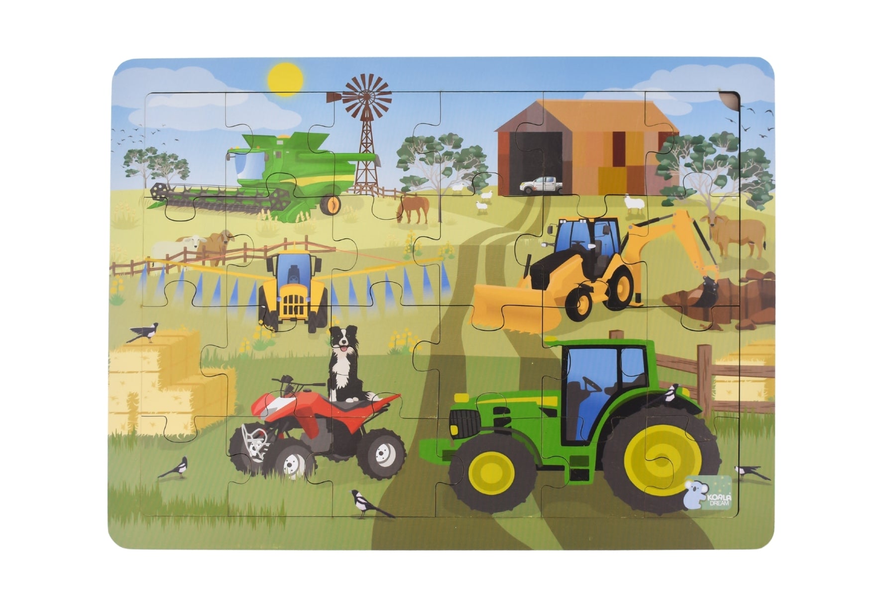 24-Piece Wooden Farm Vehicles Puzzle Board for Kids - Educational Toy for Toddlers & Preschoolers - Perfect for Learning, Playtime & Travel Activities