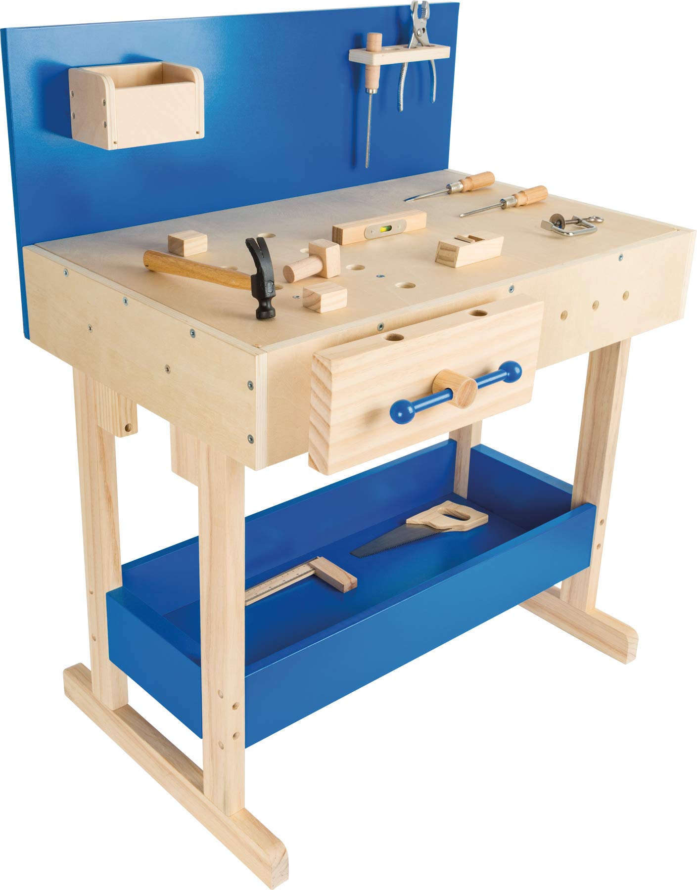 Natural and Blue Wooden Workbench for Kids Ages 8+ | Large Worktop with Tools Included | Perfect for DIY Projects, Woodworking, and STEM Learning Activities