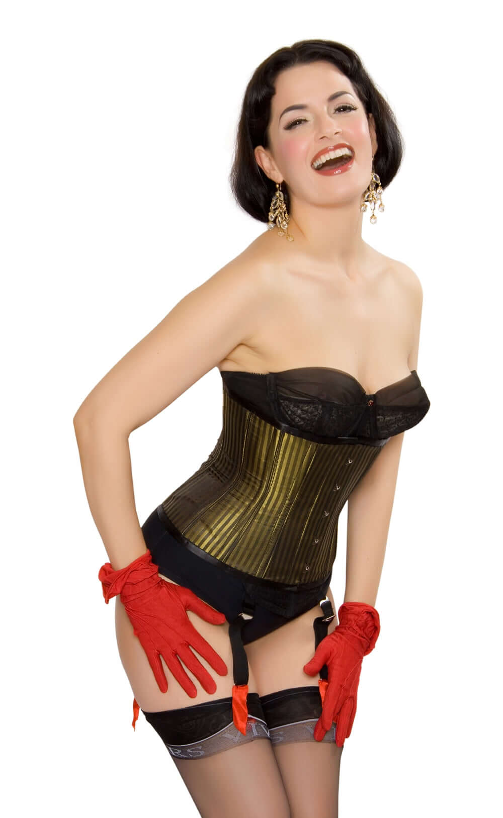 Playgirl Steel Boned Green Shadow Stripe Cincher Corset - Waist Trainer for Women, Shapewear for Tummy Control & Hourglass Figure | Perfect for Burlesque, Cosplay & Evening Wear