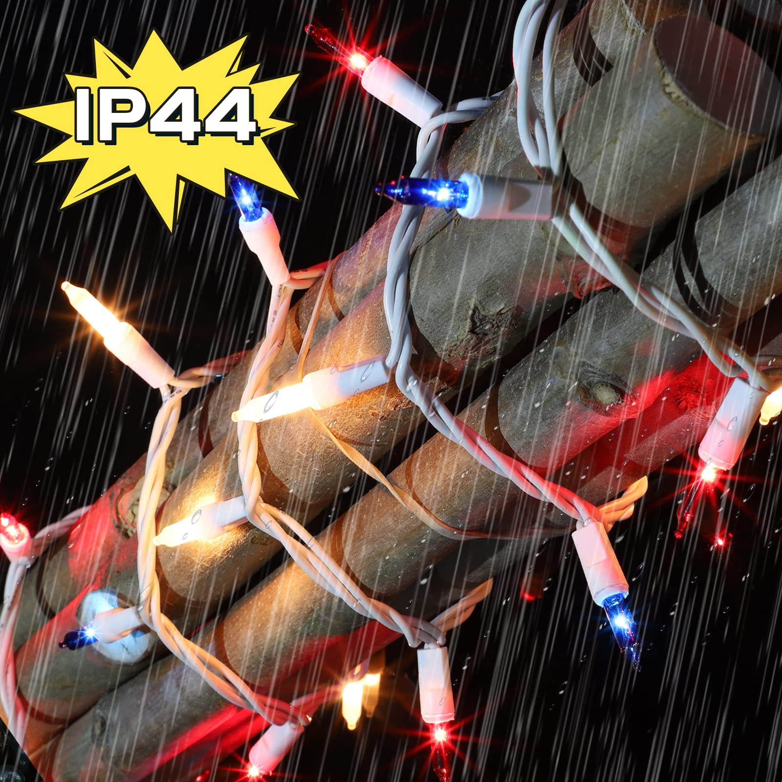 Red White & Blue Patriotic String Lights - 19.6Ft 100 LED Mini Lights with White Wire, UL Certified for Independence Day, Memorial Day, 4th of July Decorations - Perfect for Outdoor Patio, Garden, Party, and Holiday Lighting