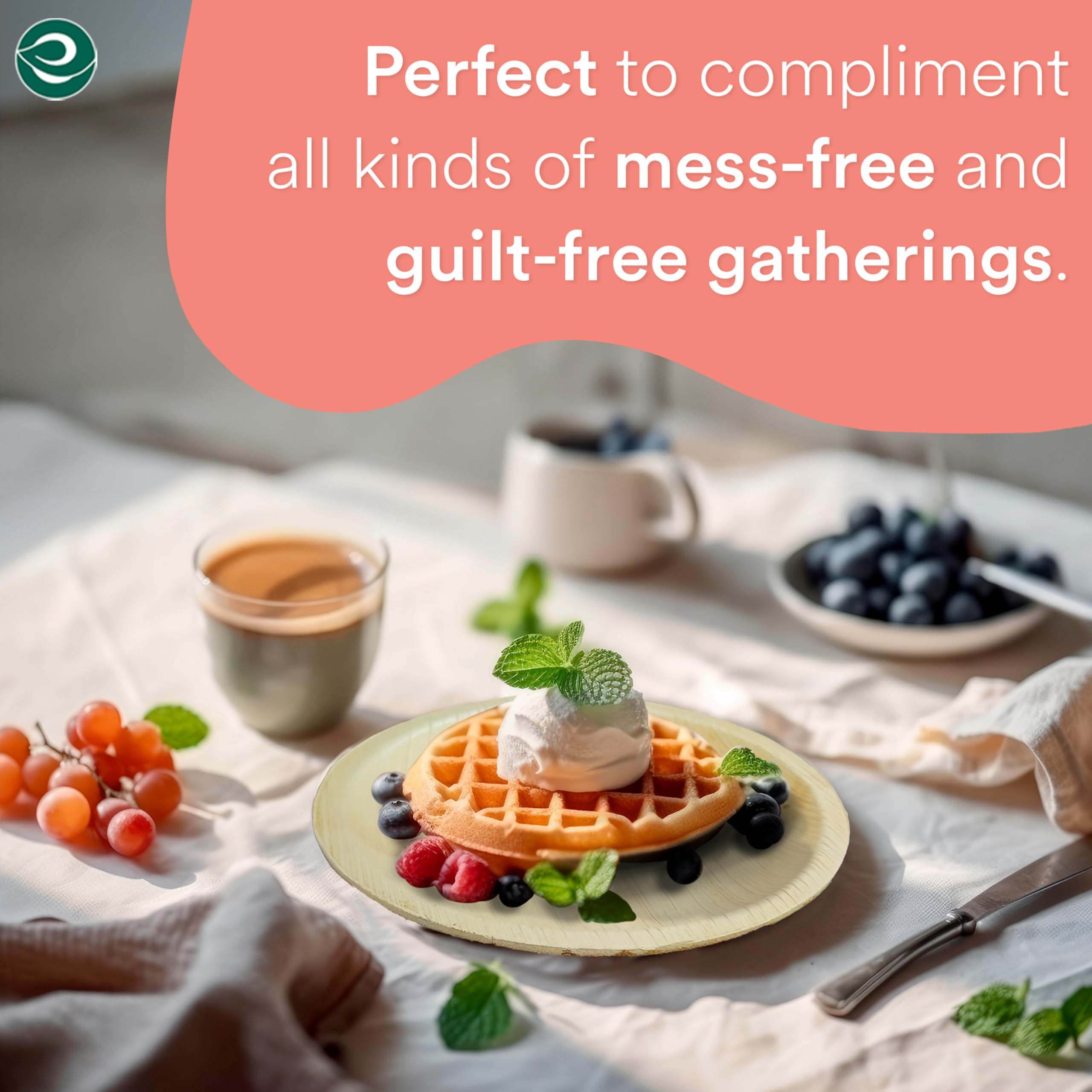 ECO SOUL 6-Inch 25-Pack Biodegradable Areca Palm Leaf Plates - Eco-Friendly Disposable Round Plates for Parties, Weddings & Events (15 cm) - Perfect for Outdoor Picnics, BBQ Gatherings & Sustainable Celebrations
