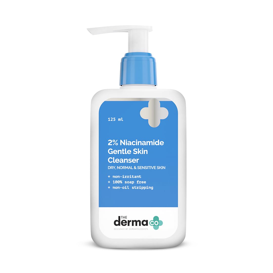 The Derma Co 2% Niacinamide Gentle Face Wash for Sensitive, Dry & Normal Skin - 125ml Soap-Free, Non-Irritating, Non-Oil Stripping Cleanser - Removes Makeup & Impurities - Perfect for Daily Skincare Routine & Post-Workout Cleansing
