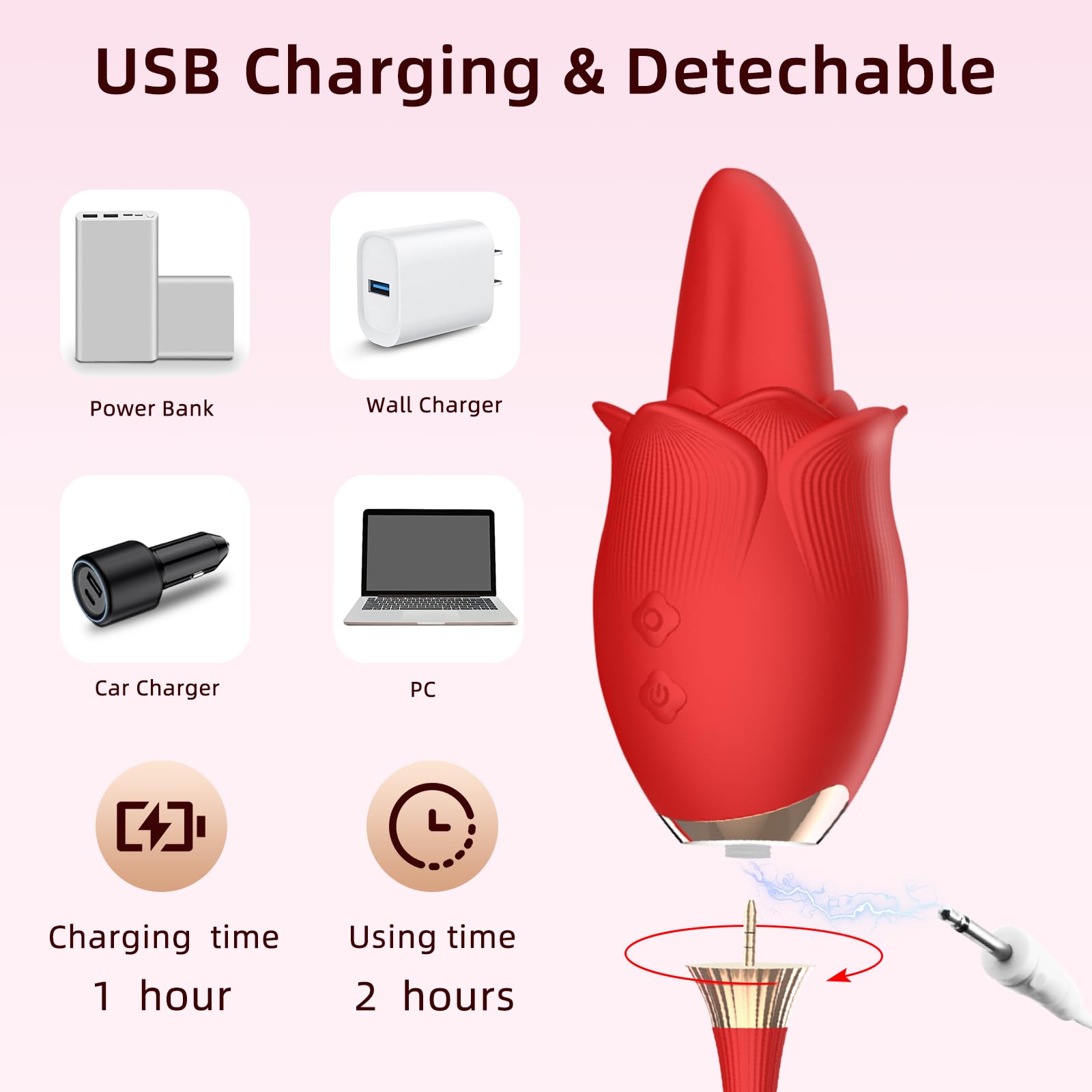 Rose Clitoral Vibrator for Women - 3 in 1 Adult Sex Toy with 10 Vibration Modes, Tongue Licking & Thrusting Dildo for G Spot Stimulation - Detachable Couples Vibrator for Clitoral, Nipple & G Spot Pleasure - Perfect for Solo Play & Romantic Nights