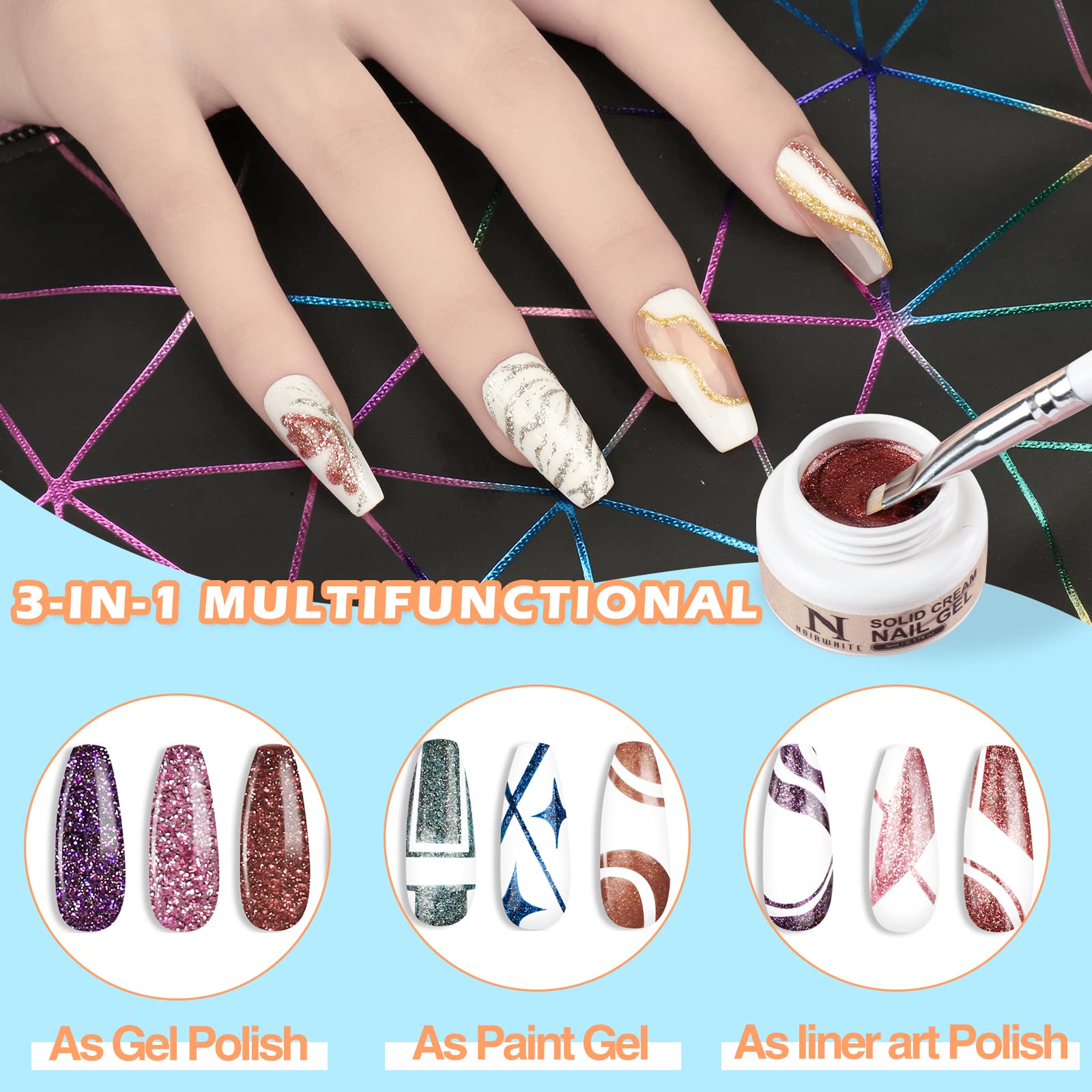 12 Colors Gel Nail Polish Set - Long Lasting Glitter & Cream Nail Gel Kit with Nail Brush for DIY Nail Art | Perfect for Home Manicures, Salon Use & Gift Giving