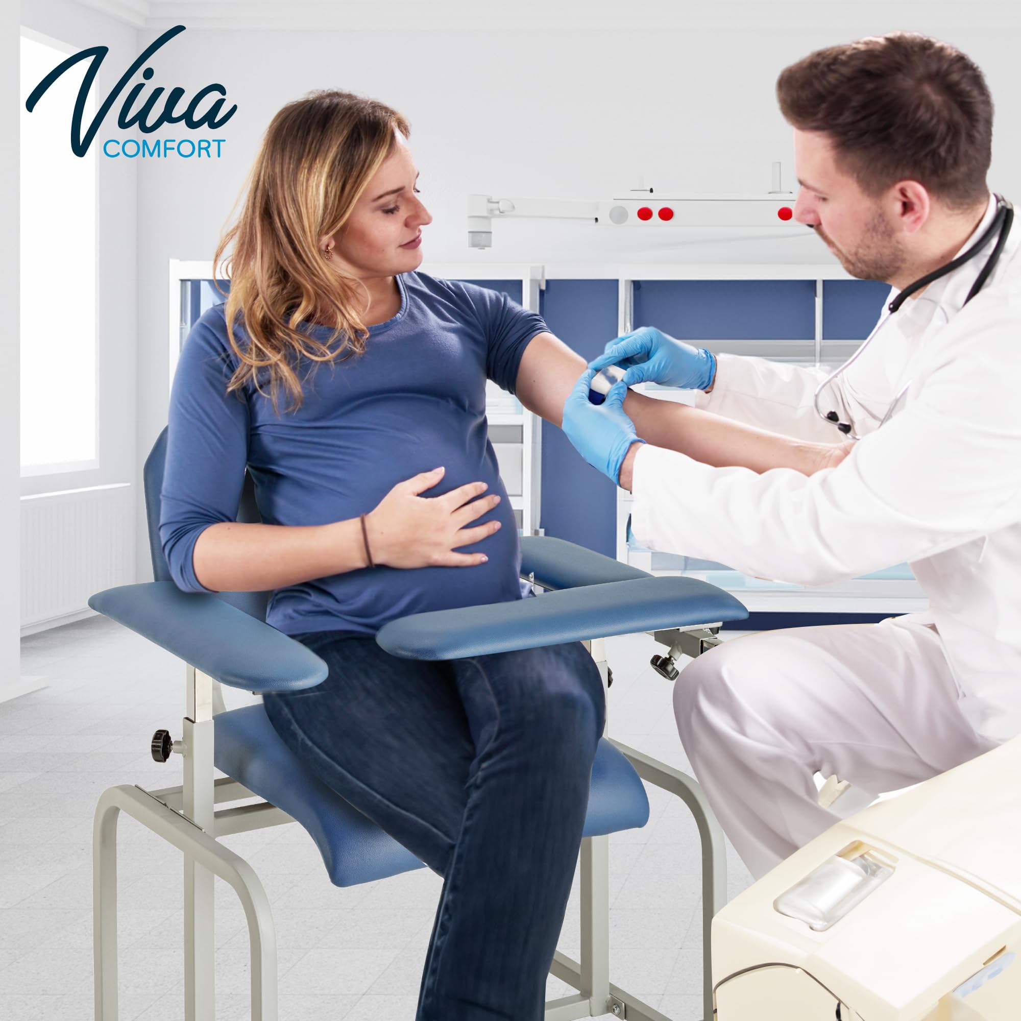 Adjustable Blue Phlebotomy Chair with Armrest - Heavy Duty Medical Blood Draw Chair for Lab & Clinic - Comfortable Patient Seating for Blood Tests & IV Procedures