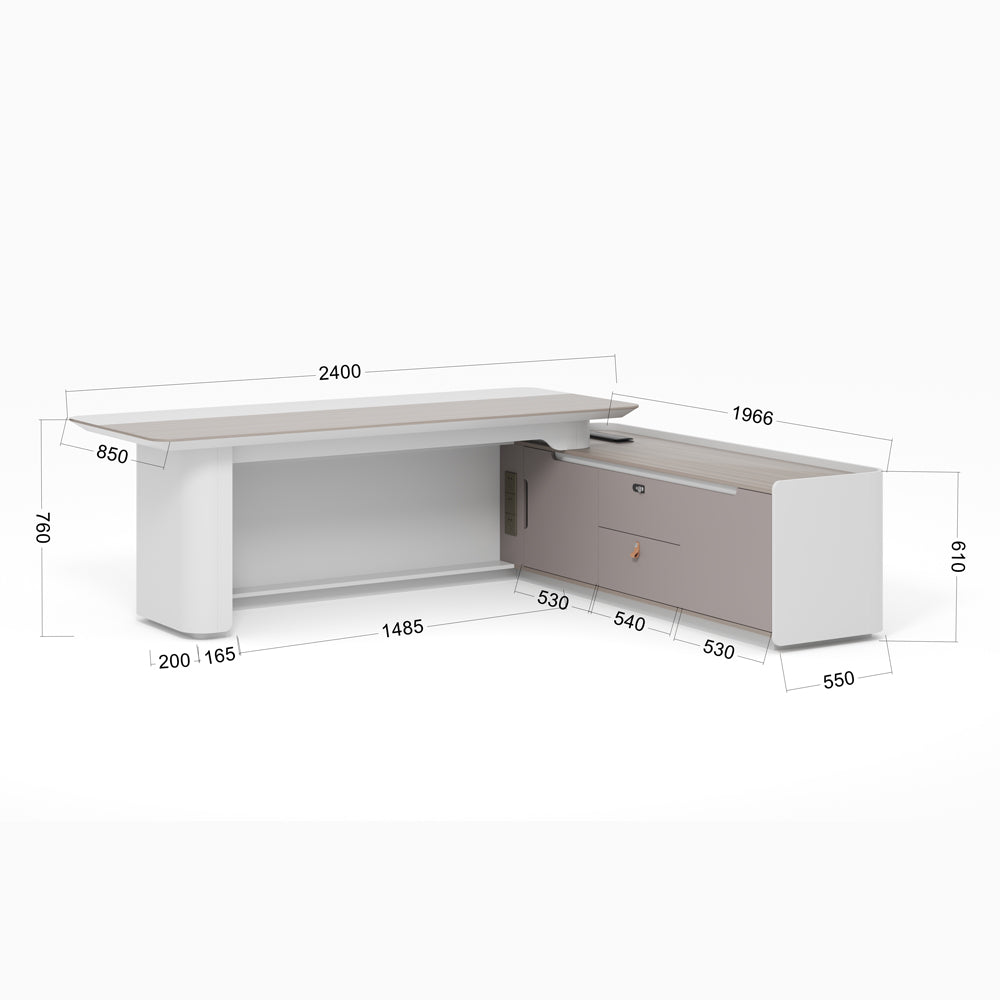 LUSH Executive Desk Left Return 240cm White & Taupe - Modern Office Desk for Home & Business Workspace