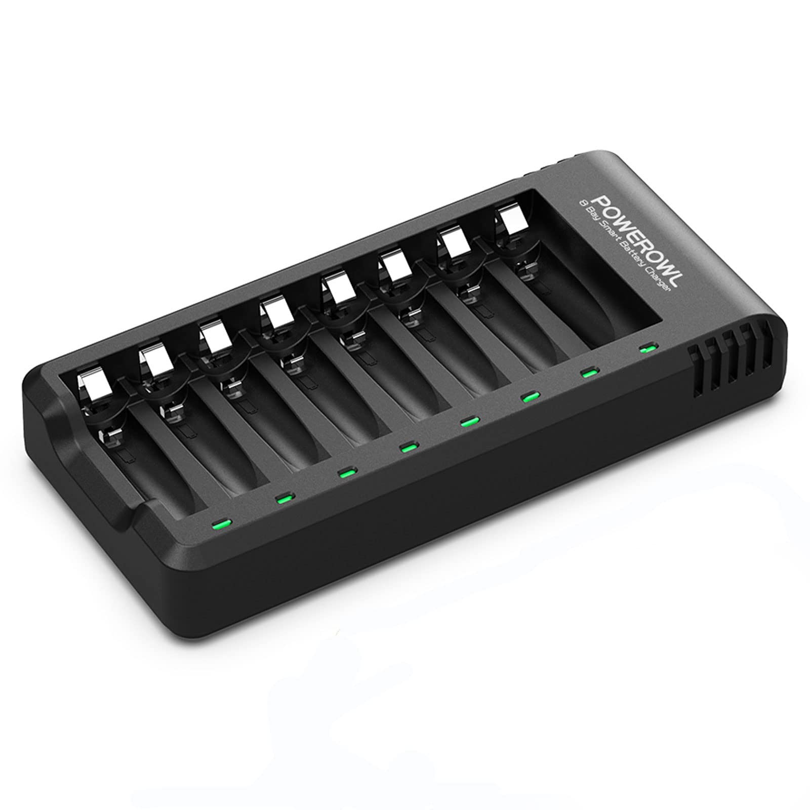 POWEROWL 8 Bay AA AAA Battery Charger - Fast USB Charging Station for Ni-MH Ni-CD Rechargeable Batteries with Independent Slots - Perfect for Home, Office, Travel & Emergency Power Backup (No Adapter Included)