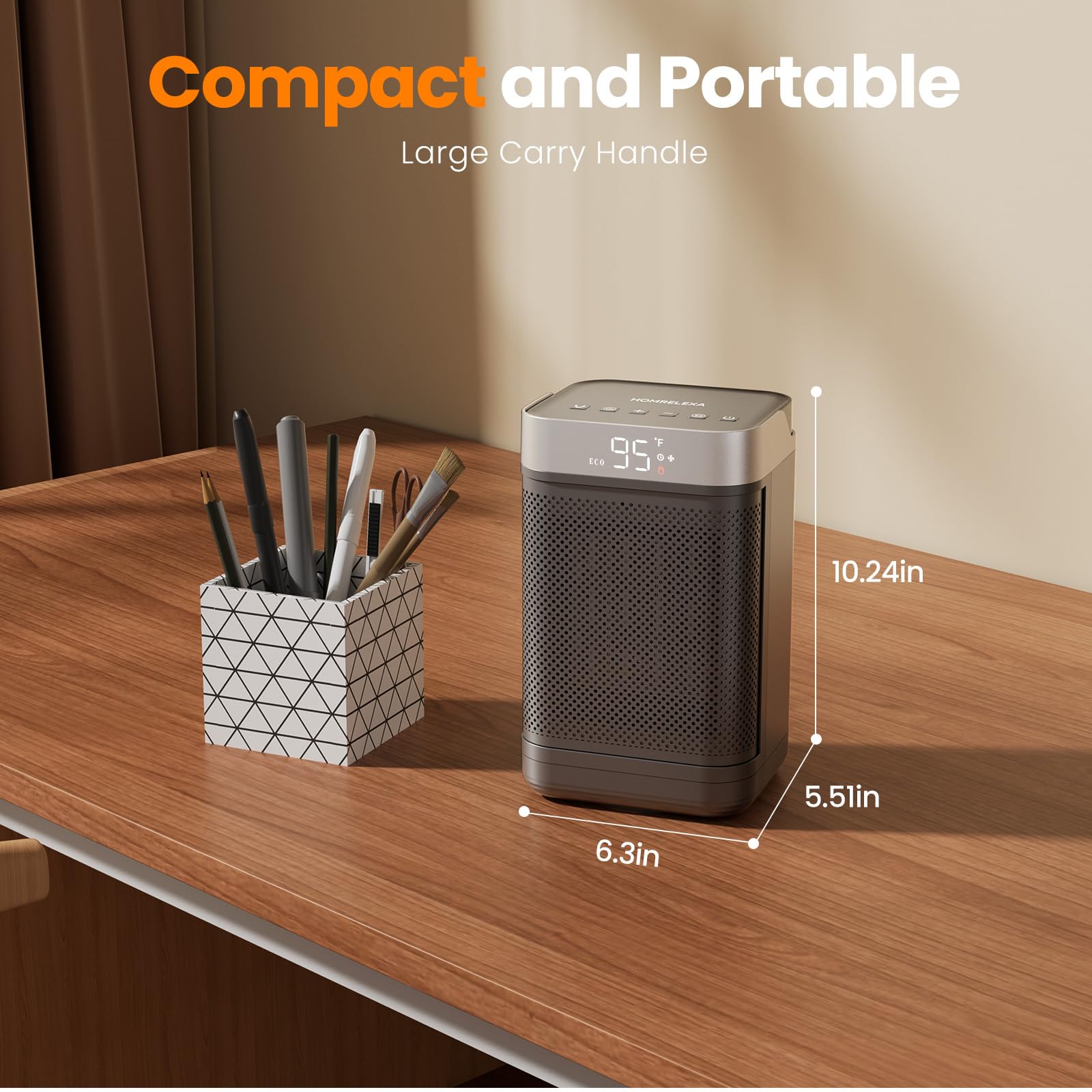 Portable Electric Space Heater with Fast Heating PTC Ceramic Technology - Adjustable Thermostat & Remote Control for Office, Bedroom, Home Use - Compact Desk Heater for Indoor Spaces (Black) | Perfect for Winter Warmth & Energy-Efficient Heating