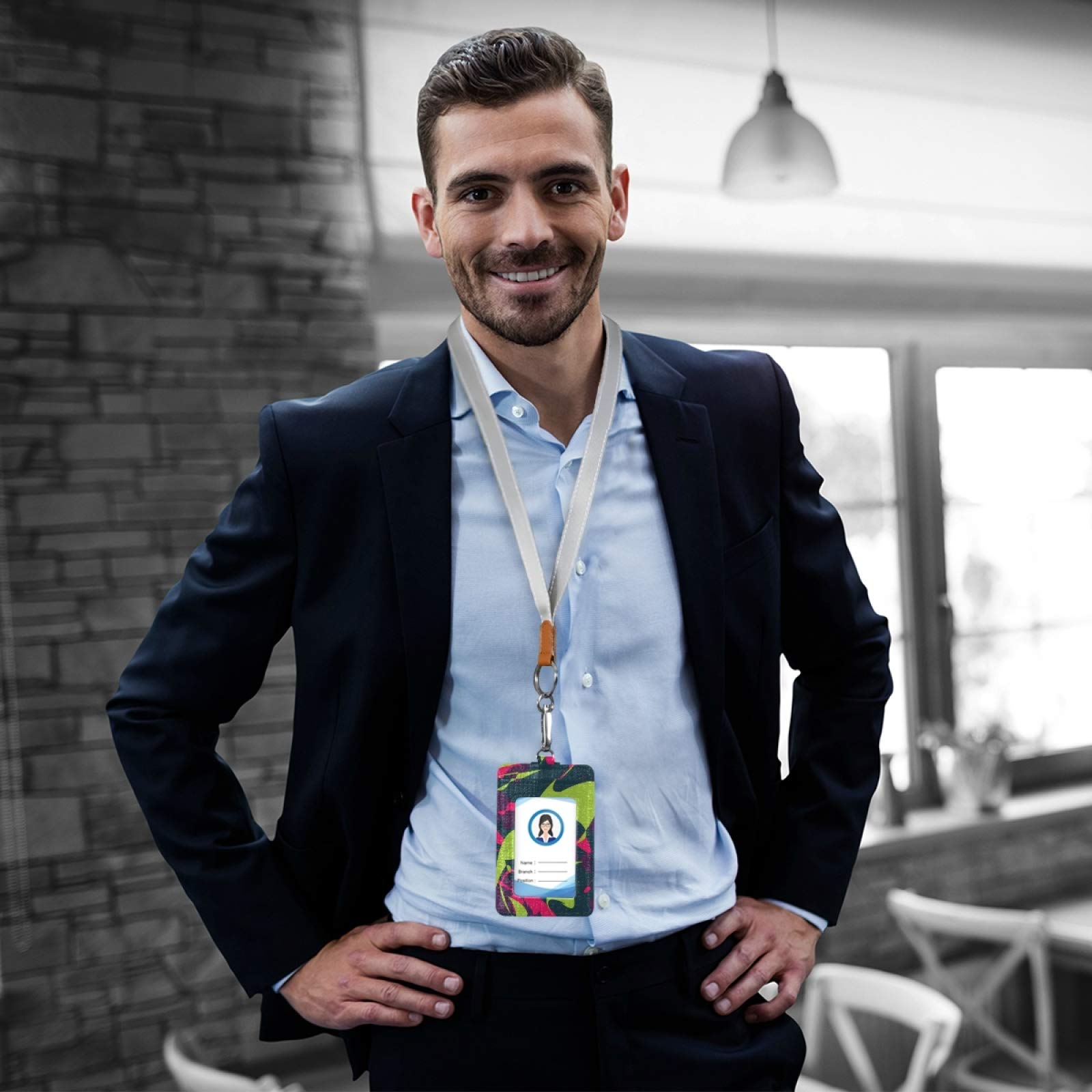 Colorful Abstract Vertical ID Badge Holder with Lanyard - Office & School Use