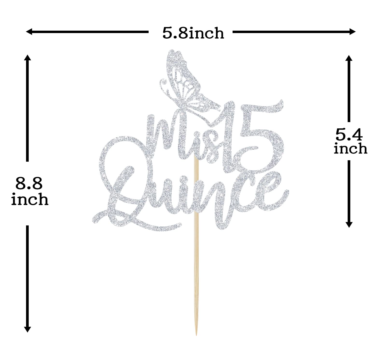 Silver Glitter Quinceañera Cake Topper - 15th Birthday Party Decorations, Happy 15th Birthday (Feliz 15 Años) - Cheers to 15 Years Celebration Supplies for Sweet 16, Quinceañera, and Milestone Birthday Parties