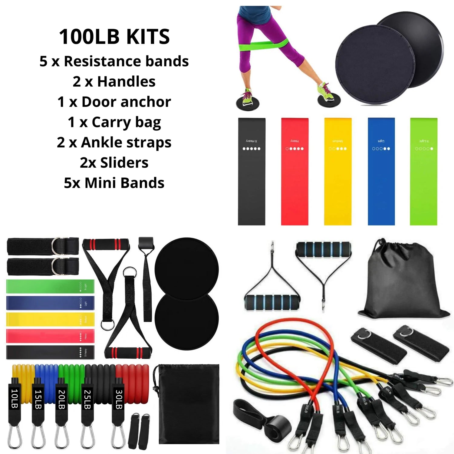 100LB Resistance Bands Set for Home Workouts, Strength Training, Physical Therapy - Heavy Duty Exercise Bands with Handles, Ankle Straps & Door Anchor (5-Piece Kit) | Perfect for Gym, Yoga, Pilates & Rehabilitation