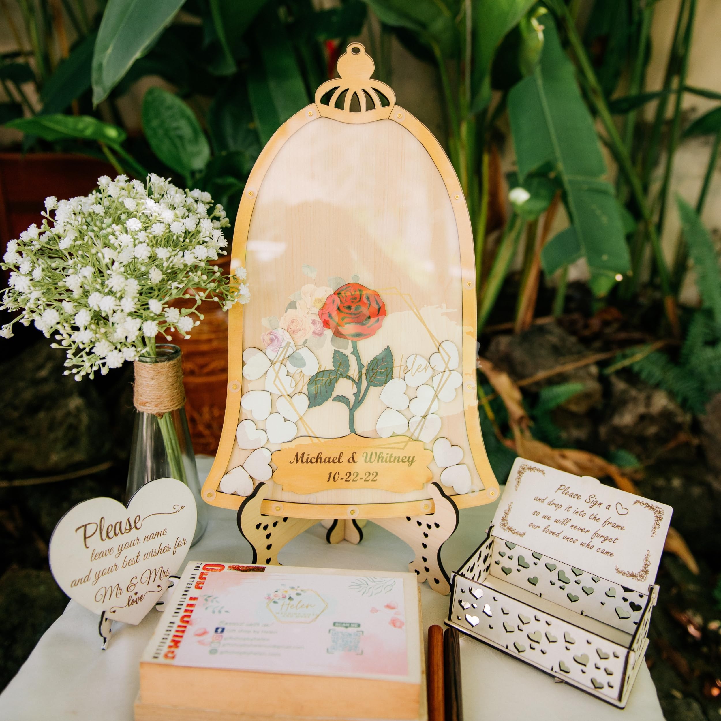 Rustic Wooden Wedding Guest Book Alternative Frame - Personalized Heart Guest Book Drop Box for Weddings, Quinceaneras & Special Events - Romantic Rose Gift for Daughter, Bridal Shower, Anniversary