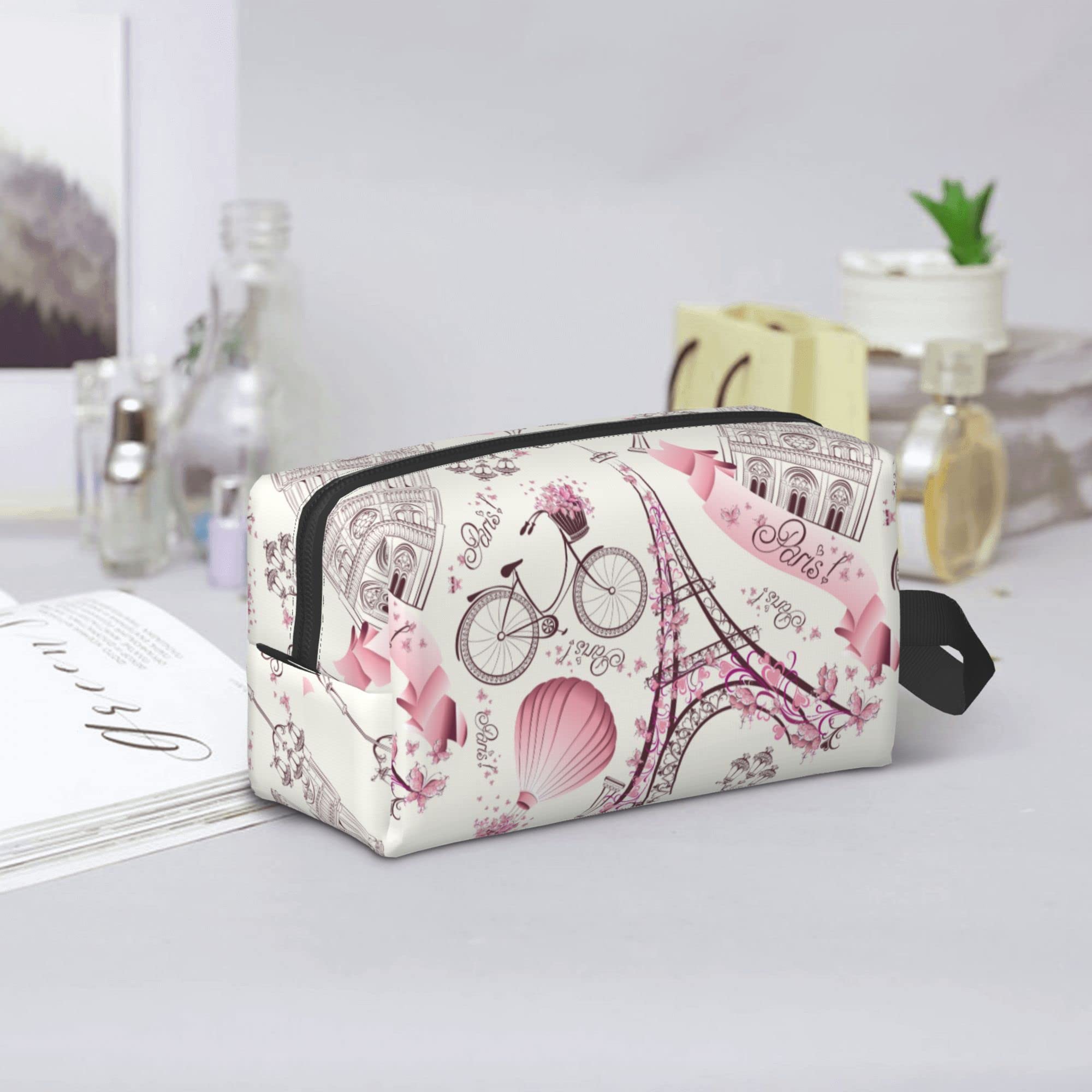 Waterproof Travel Makeup Bag for Women - Portable Cosmetic Pouch & Toiletry Organizer | Fashion Paris Design | Perfect for Vacation, Gym, Business Trips & Daily Essentials Storage