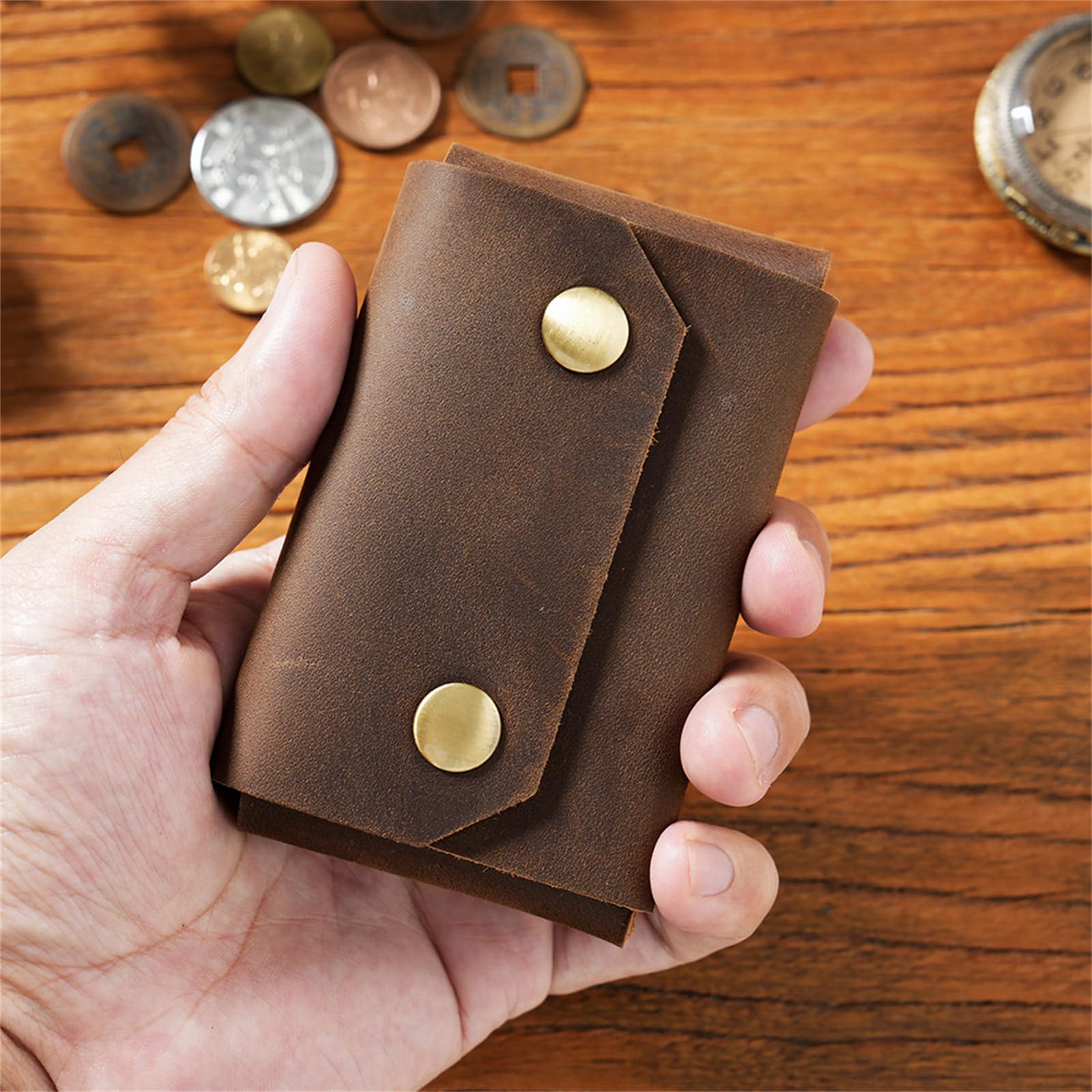 Premium Leather Multi-Functional Credit Card Holder & Business Card Organizer - Large Capacity RFID Blocking Wallet for Travel, Office & Daily Use (Brown)